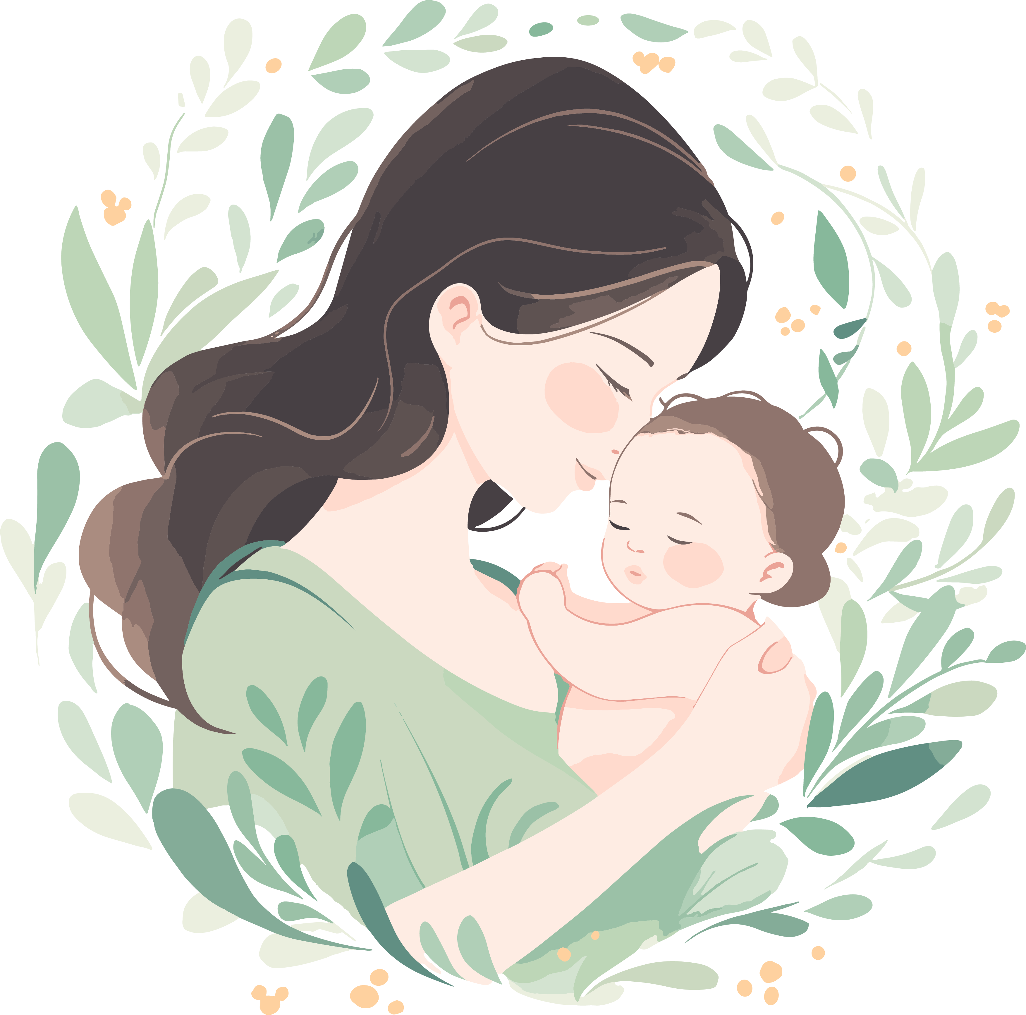 Mother's Day soft line illustration of a baby and mother