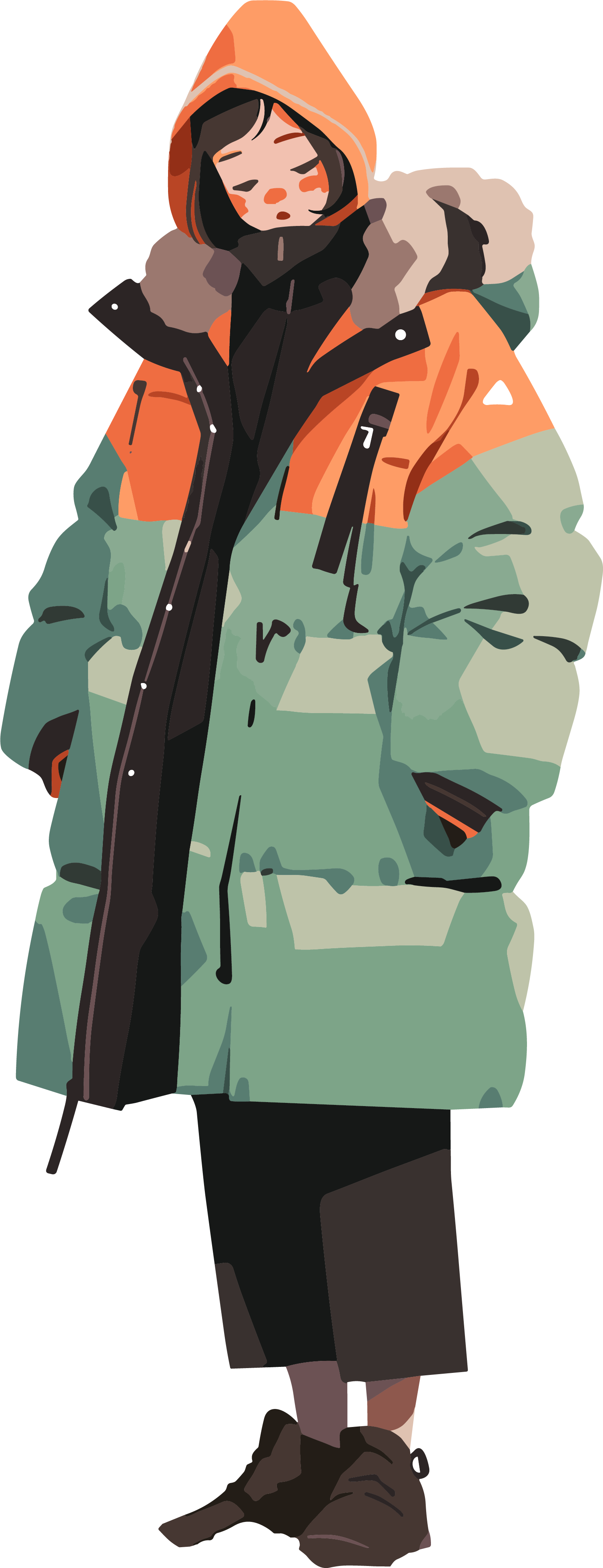 Winter down jacket girl creative clothing illustration