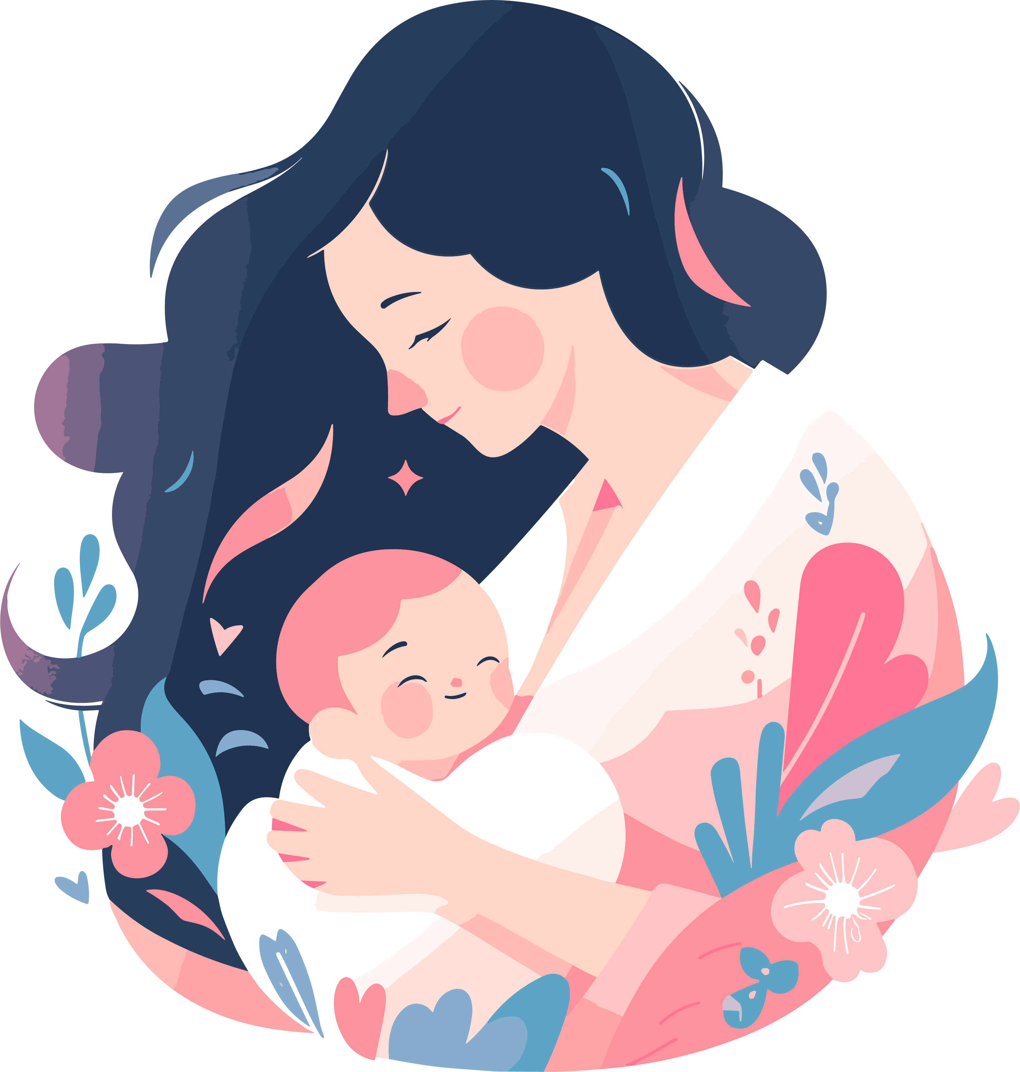 Mother's Day commercial illustration of a mother holding a baby