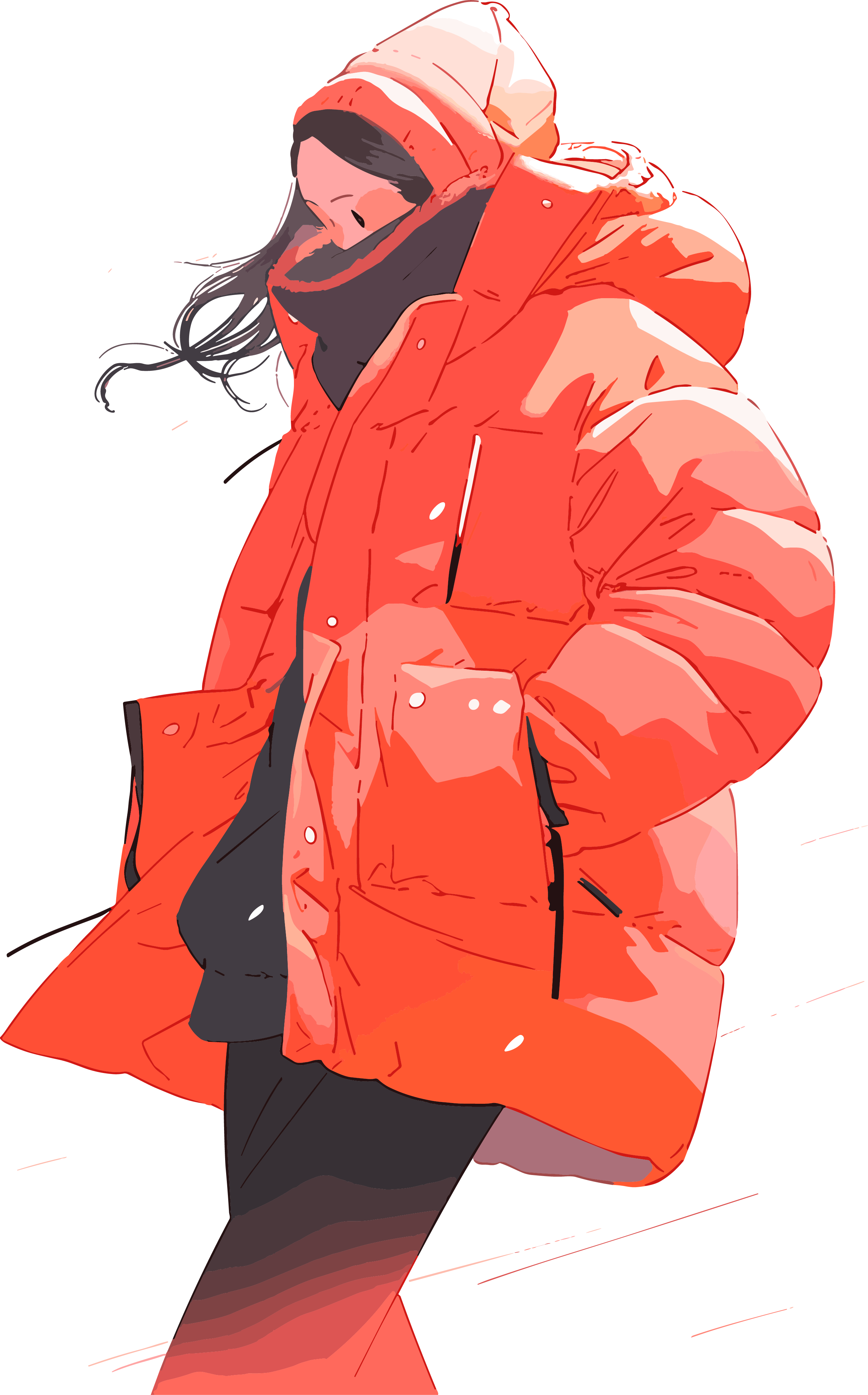 Winter down jacket girl red illustration