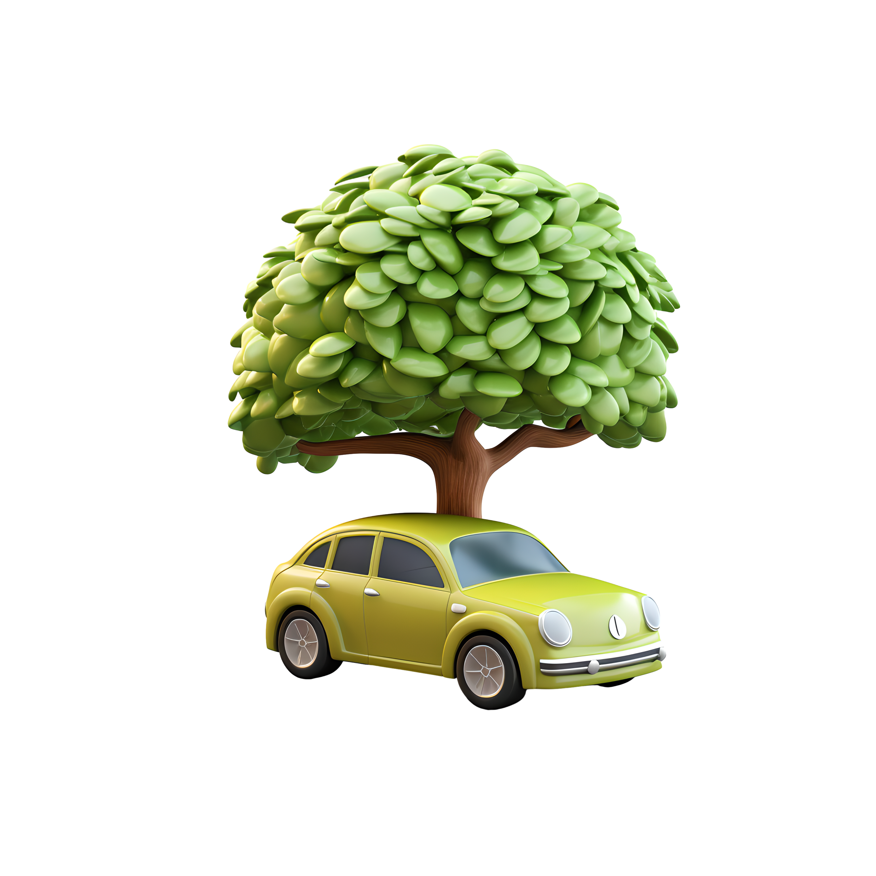 3D Eco-friendly Car Green Tree Commercial Illustration