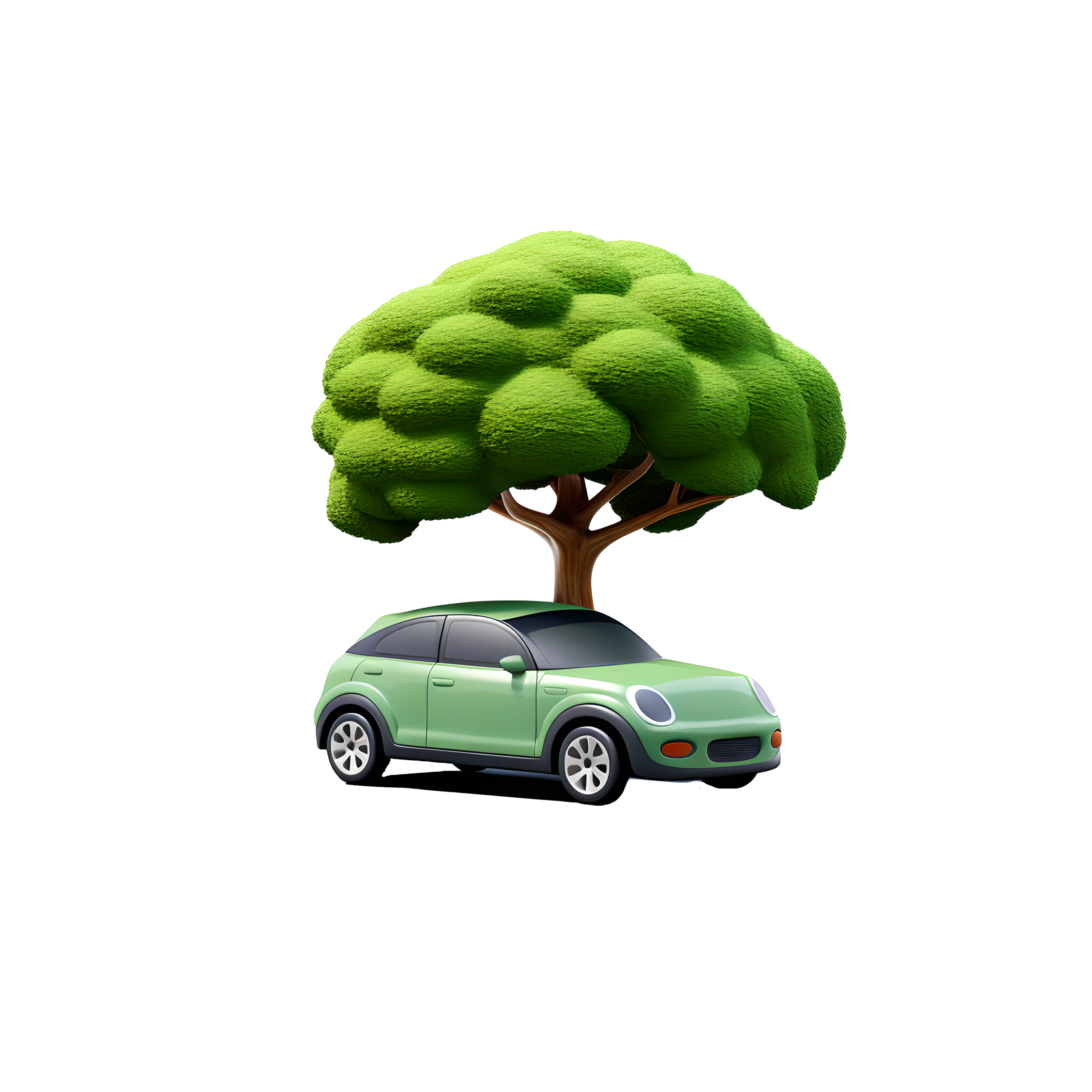 3D eco-friendly car and nearby trees illustration