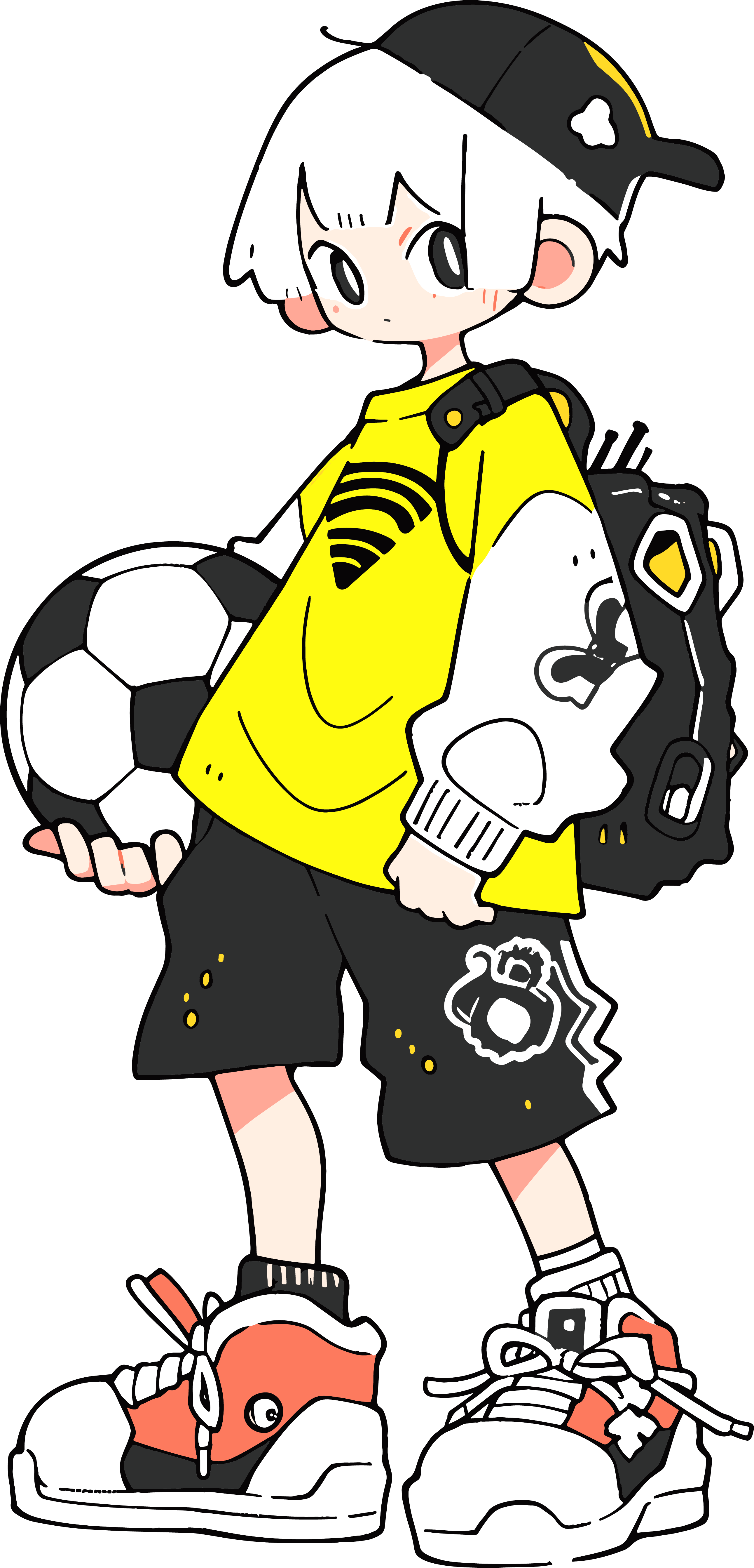 Illustration of a cartoon boy holding a soccer ball