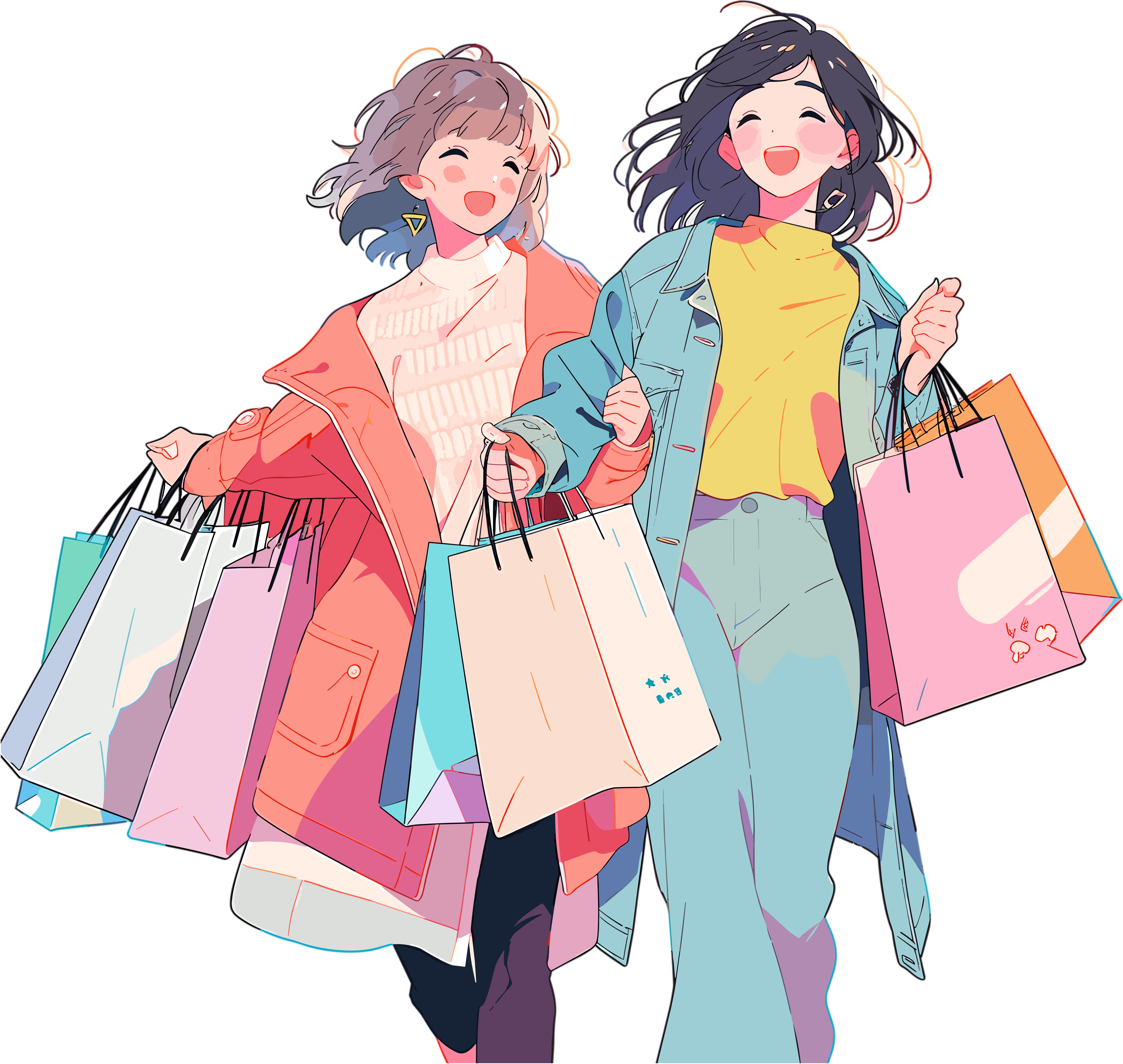 Fashion girl shopping colorful illustration