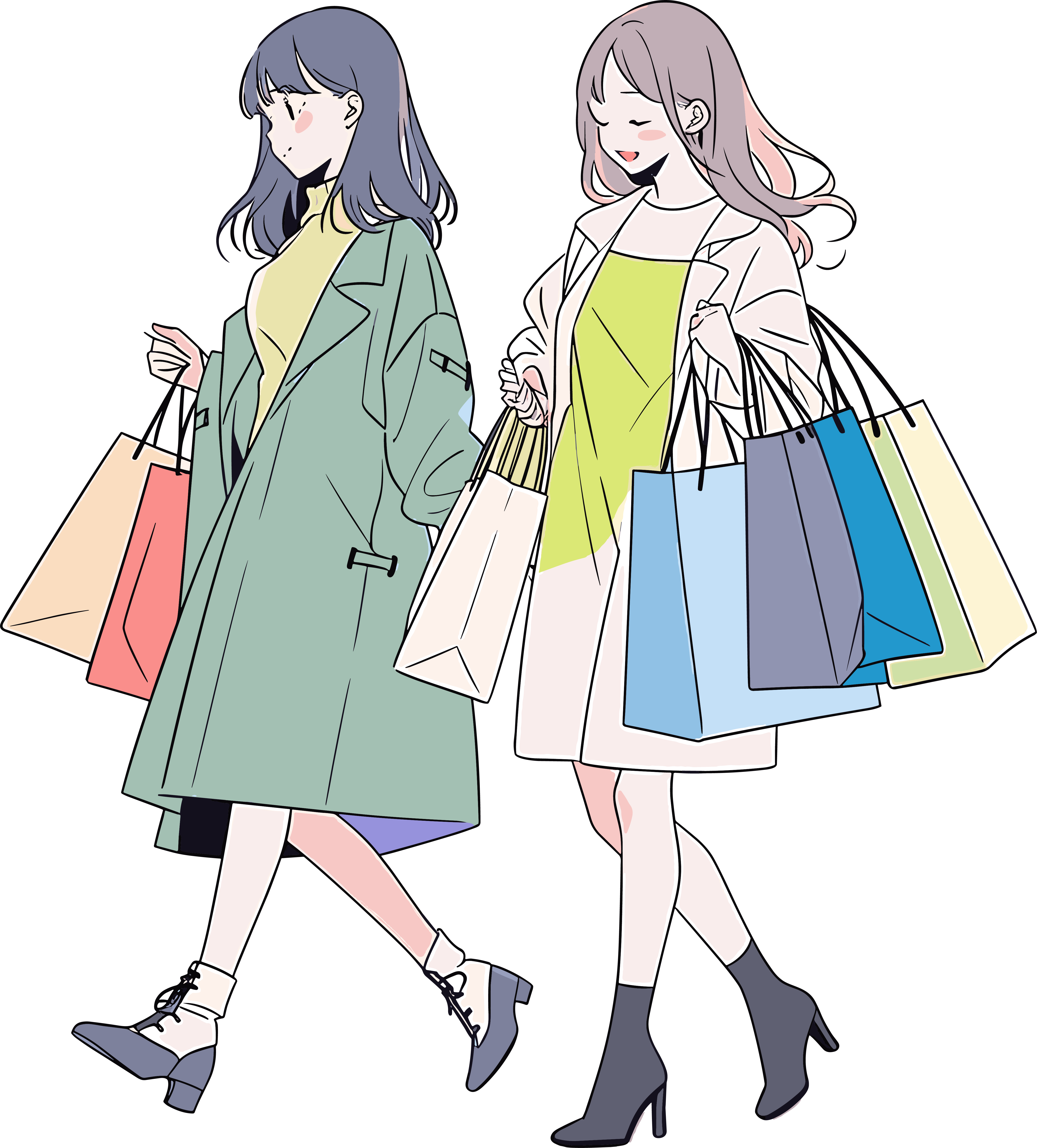 Fashion girl shopping colorful illustration design material