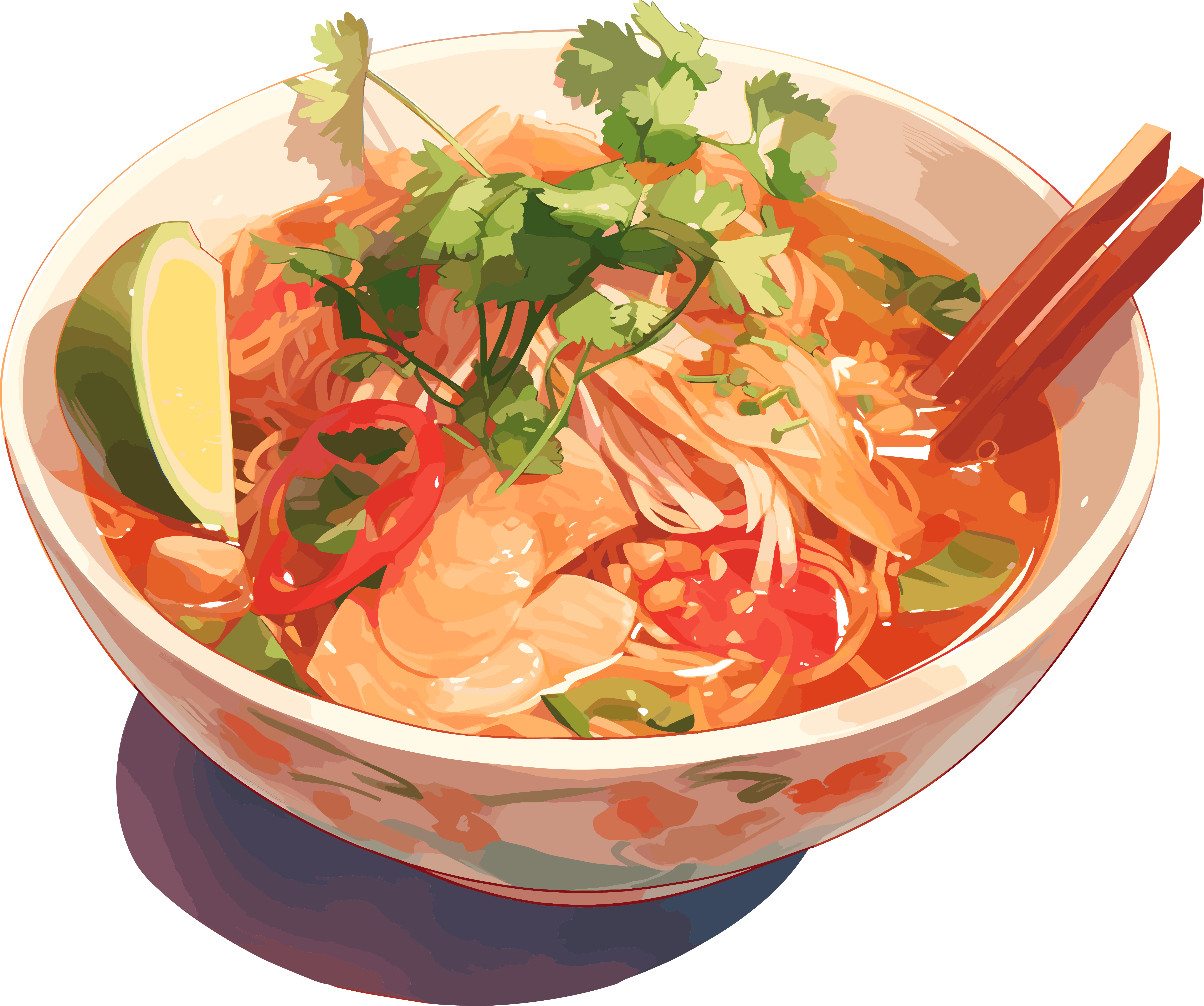 Thai noodle soup artistic style illustration