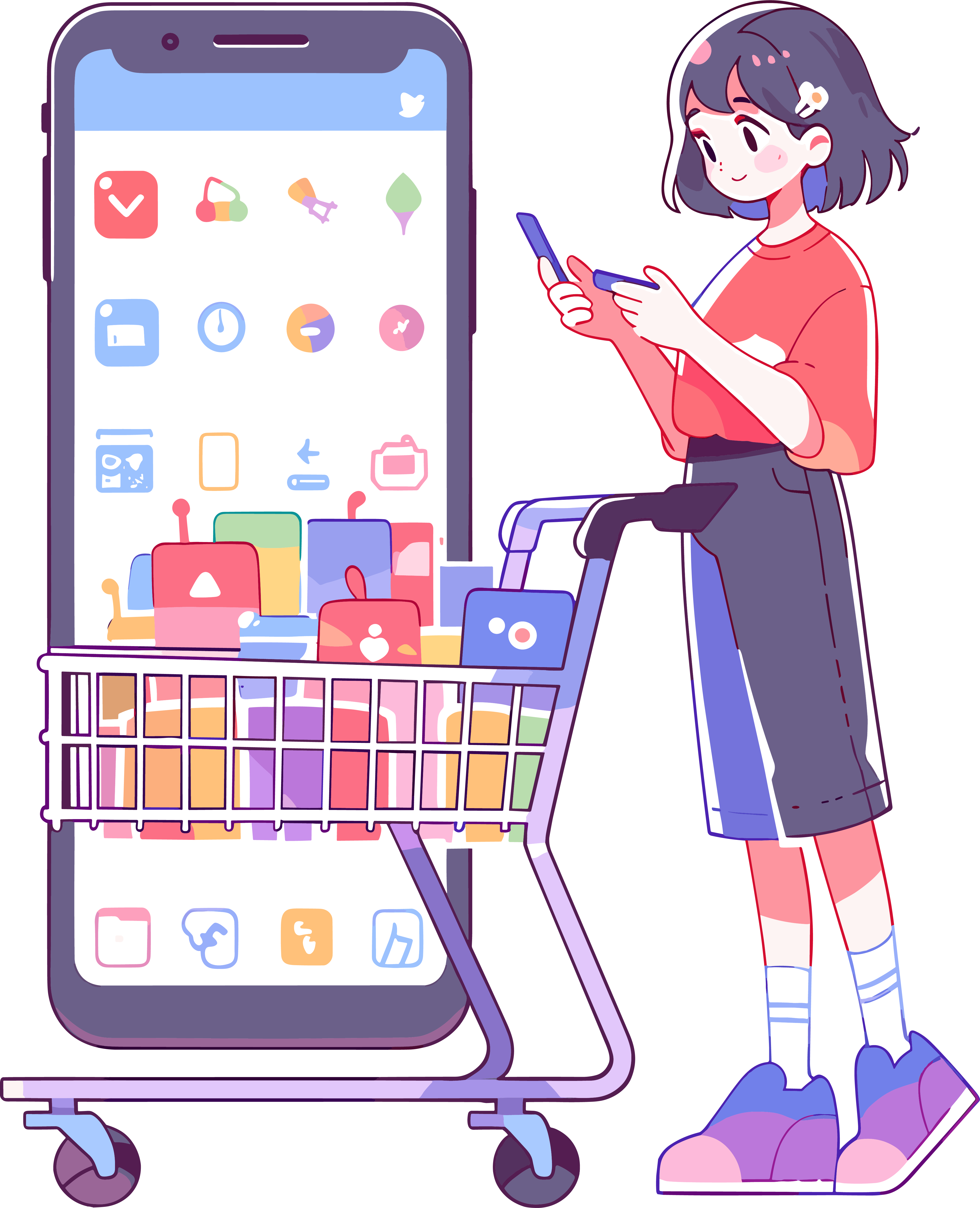 Mobile shopping girl simple and stylish material