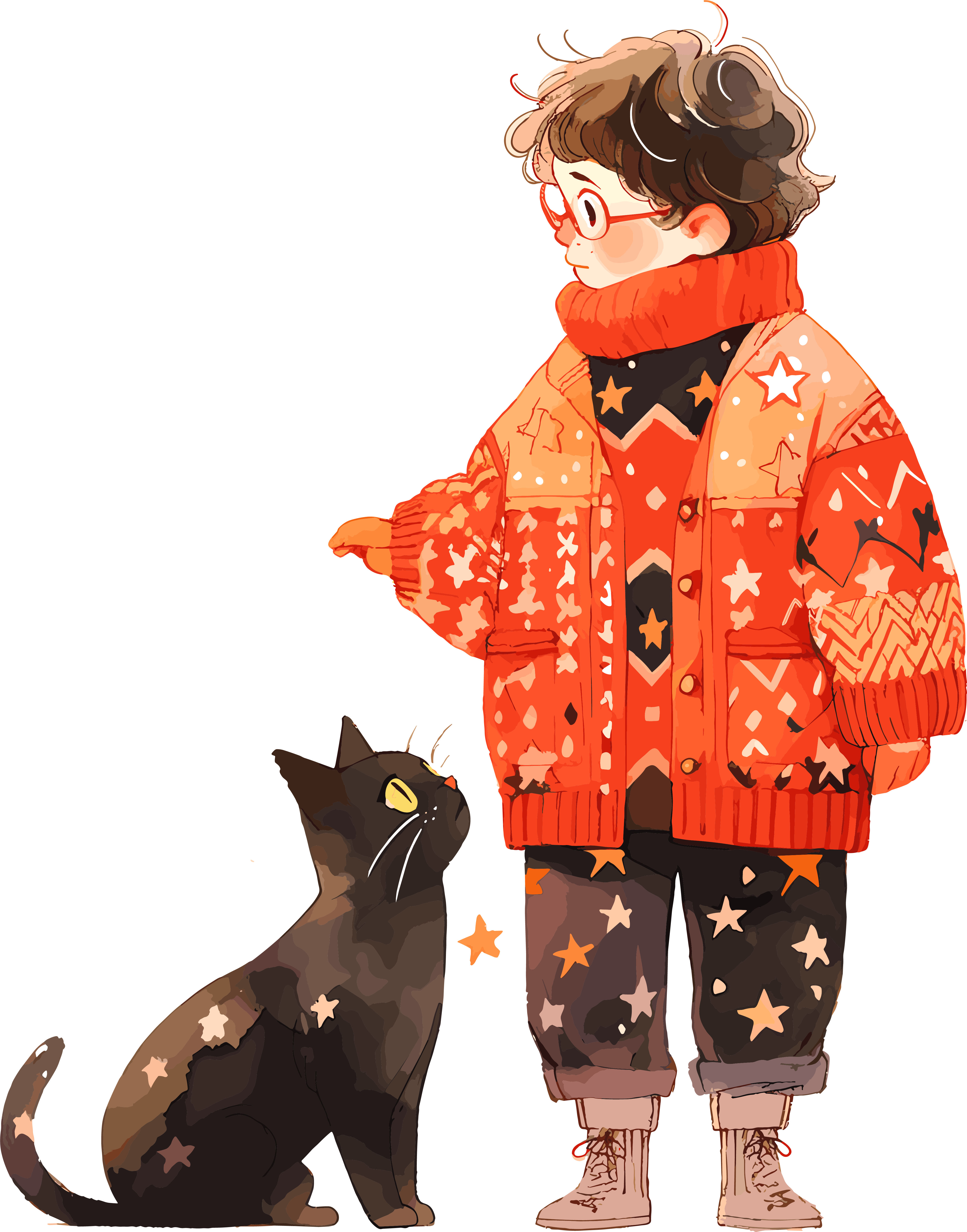 Star Sweater Boy and Cat Material