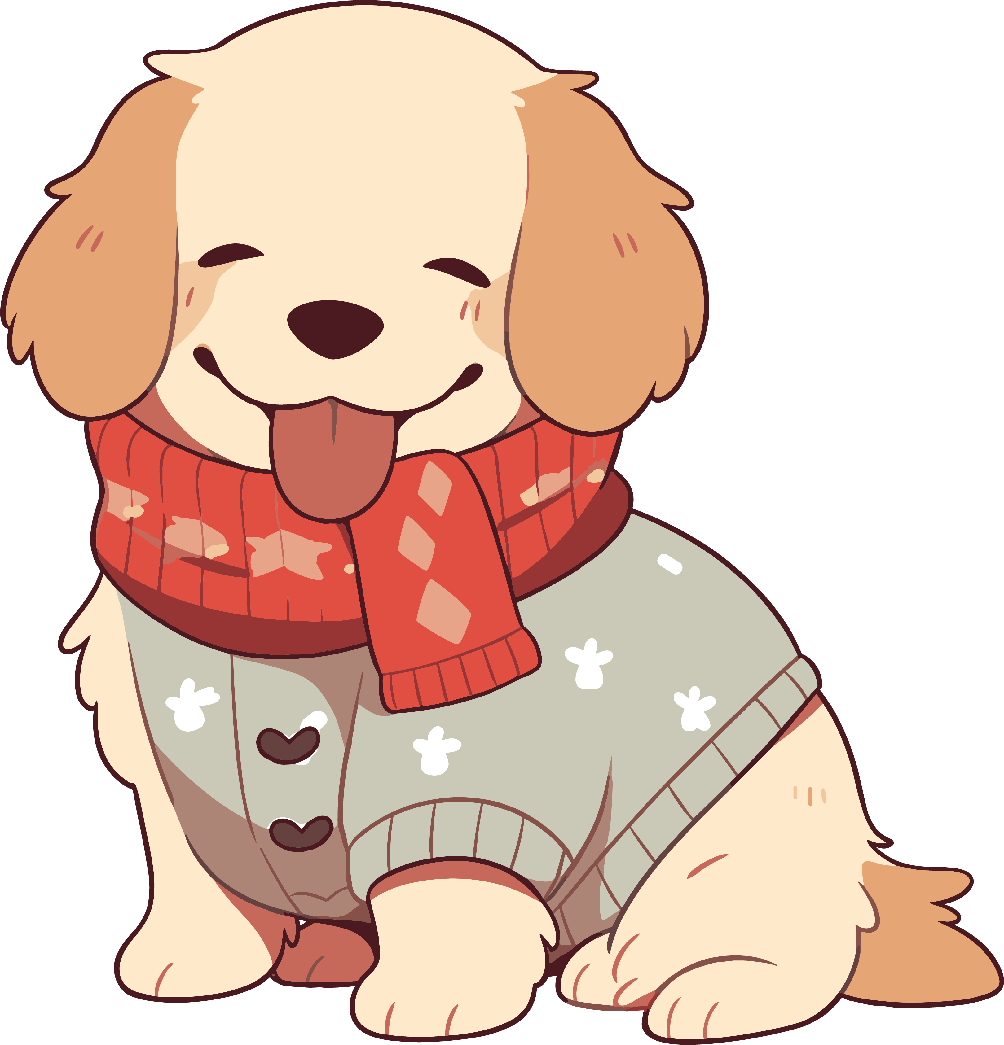 Cute illustration of a puppy in a sweater on a winter day