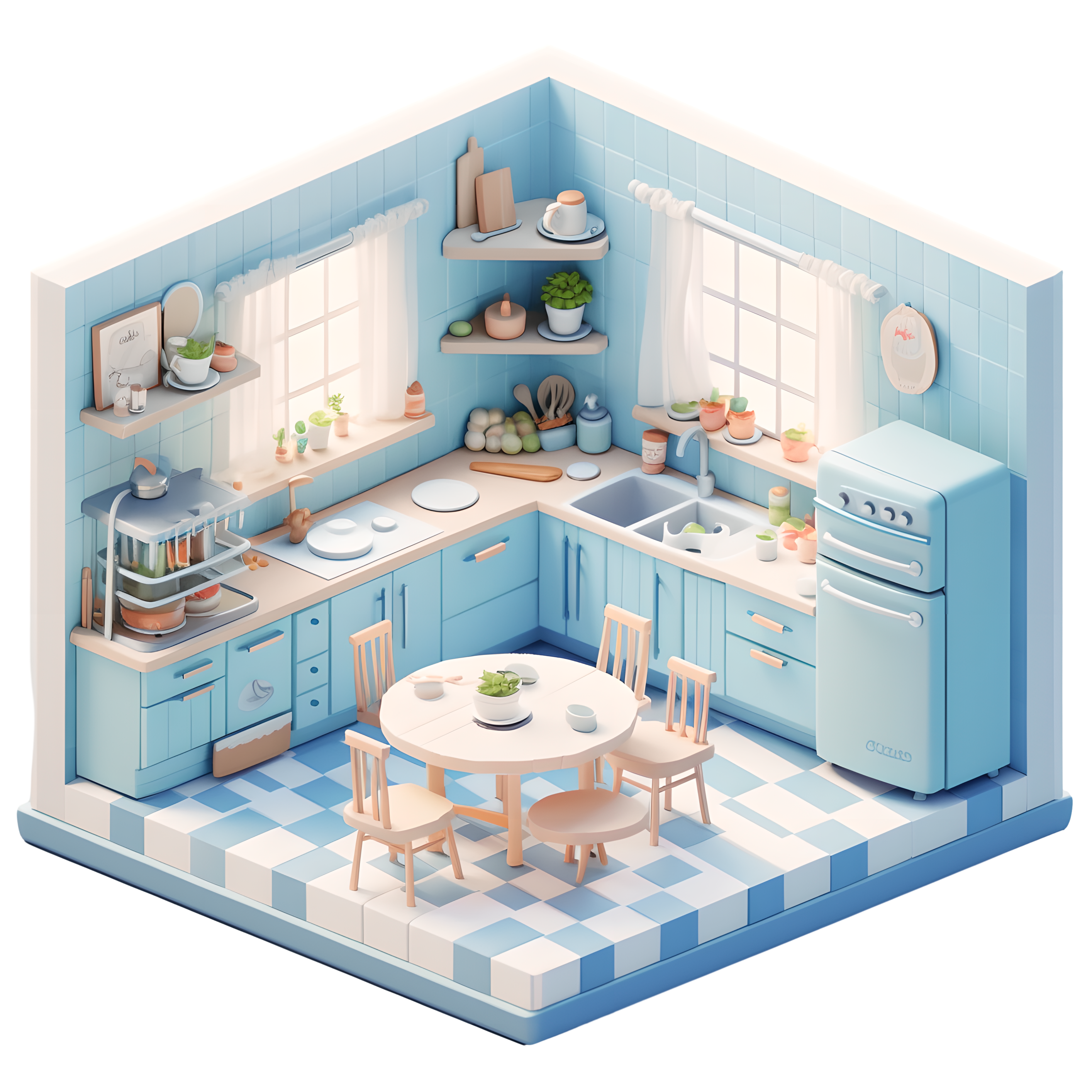 3D Kitchen Indoor Micro Landscape Illustration