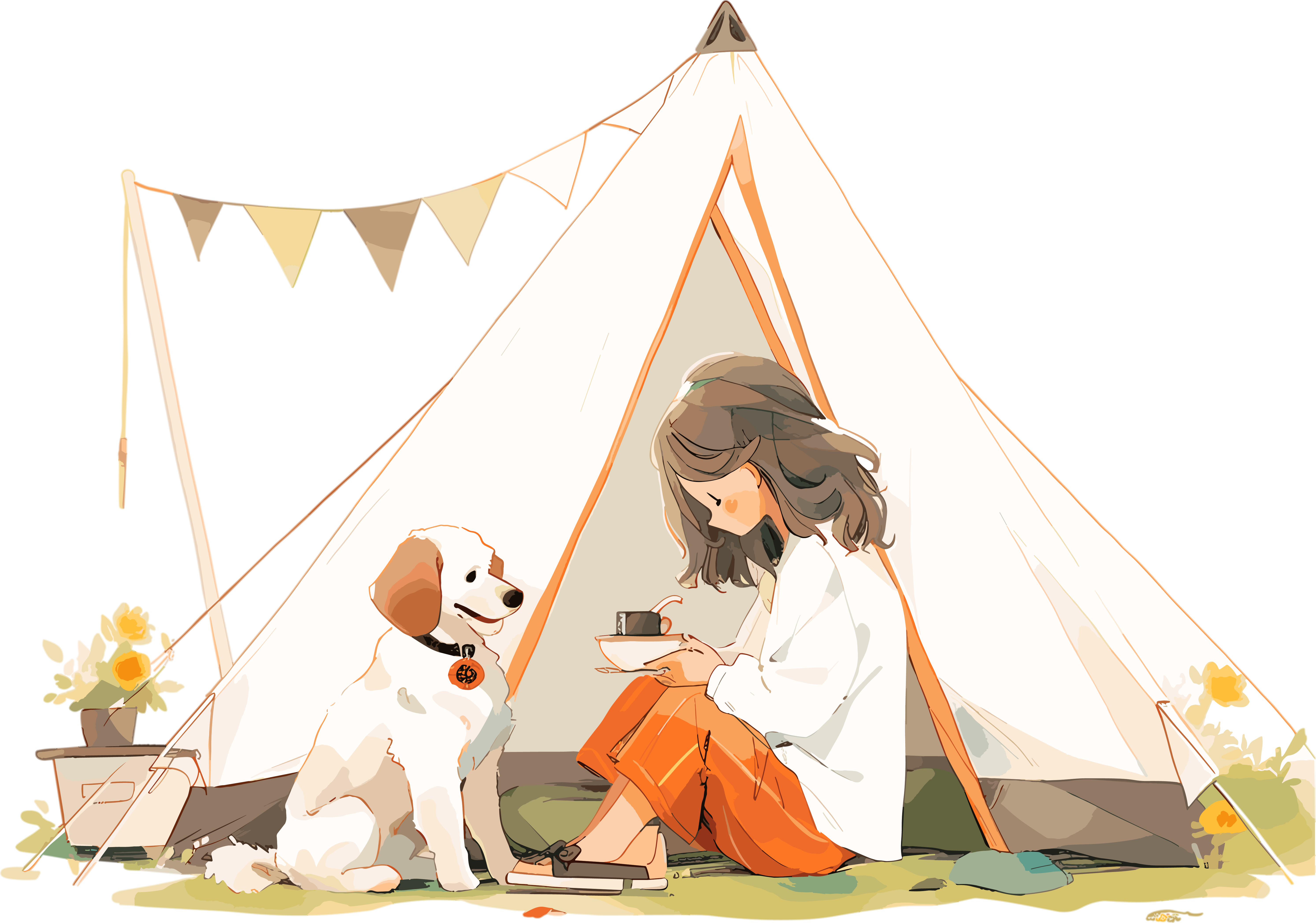 Girl Dog Camping PNG Illustration