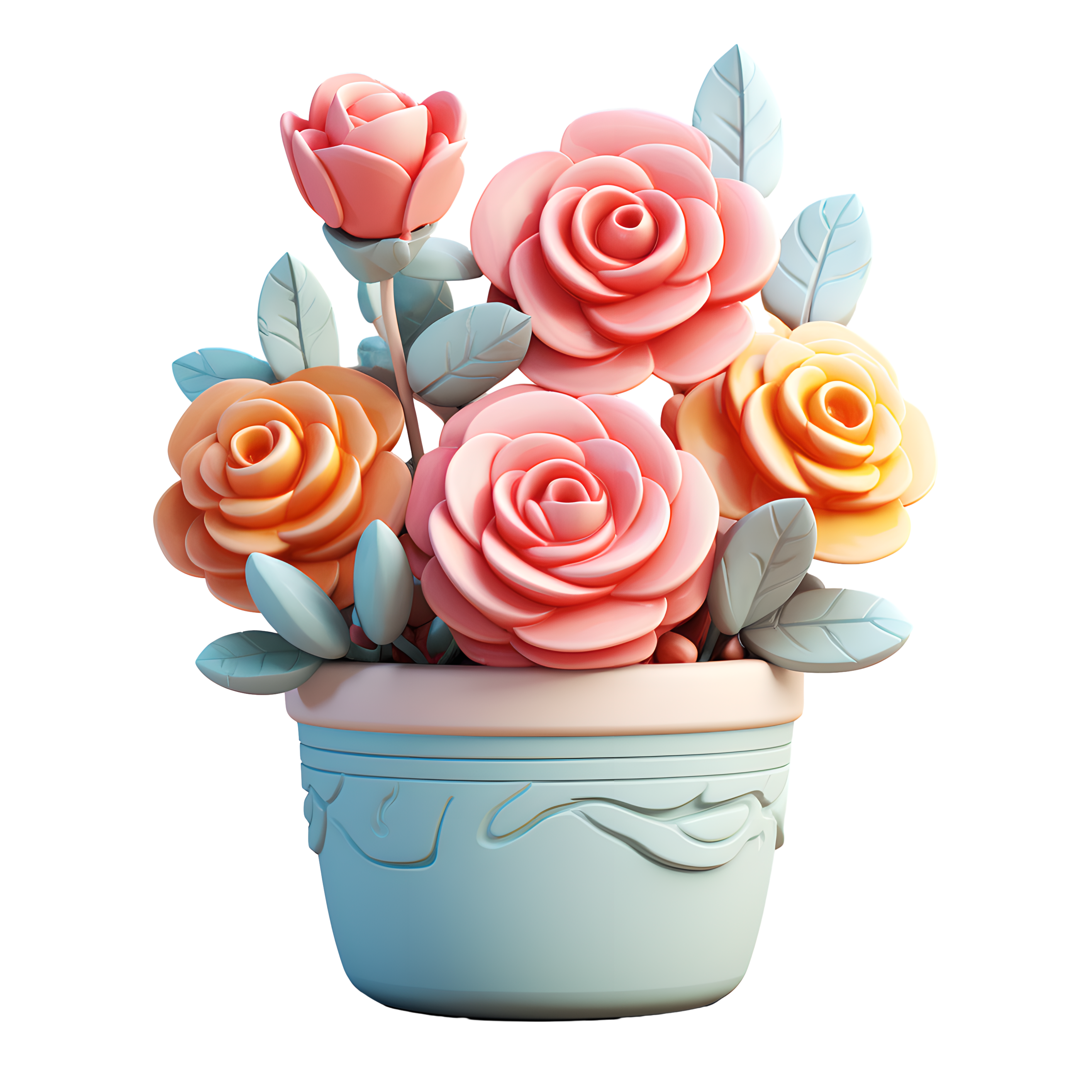 3D Rose Flower Pot Commercial Material