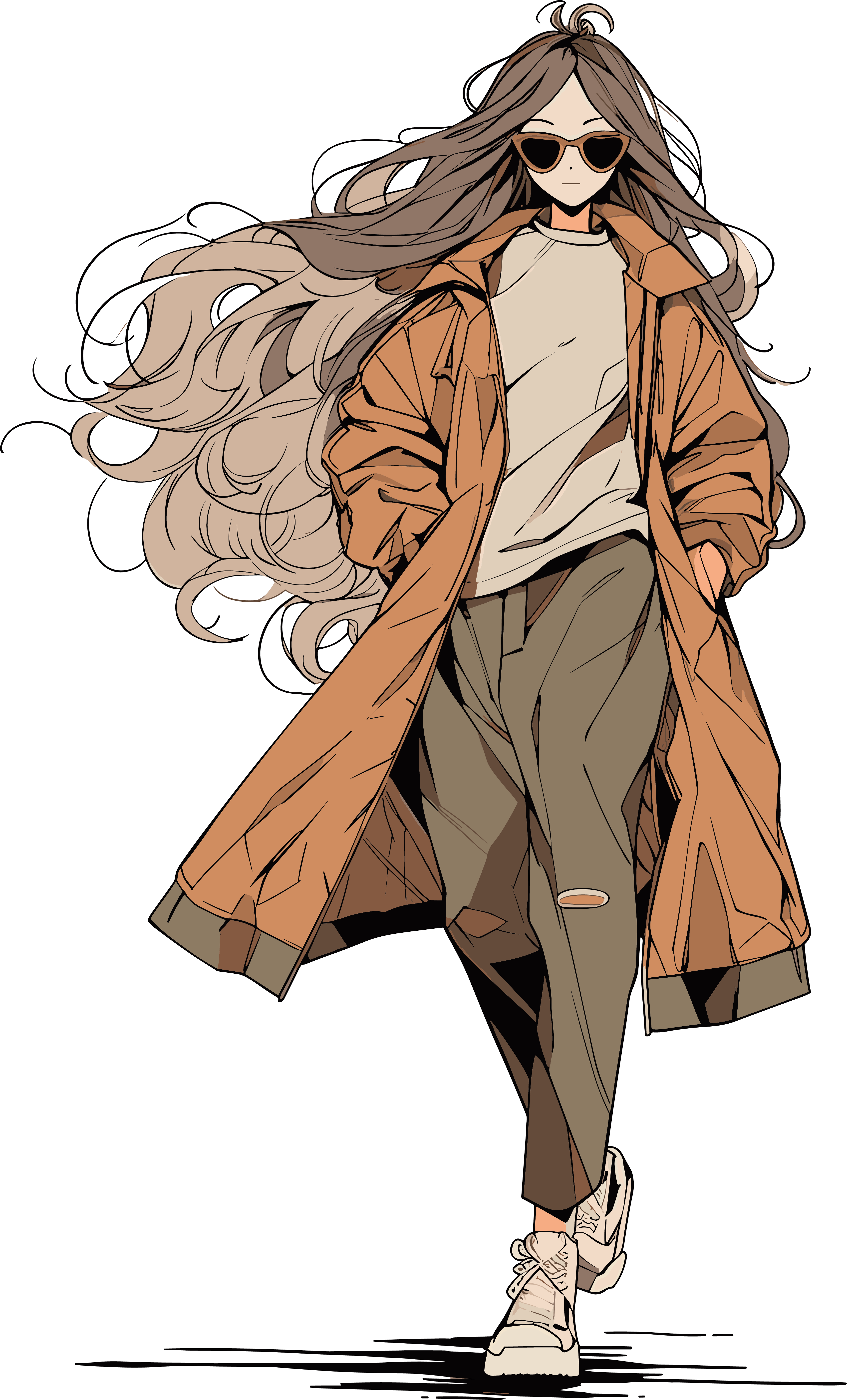 Illustration design material of a beautiful woman in a Melard trench coat