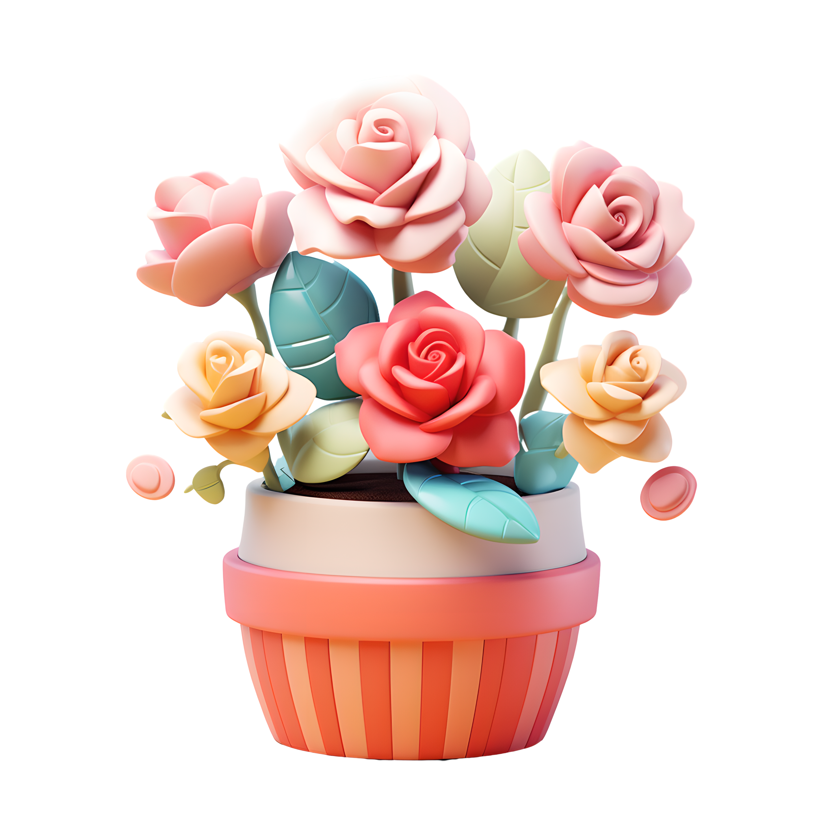 3D Rose Pot Transparent Background Illustration