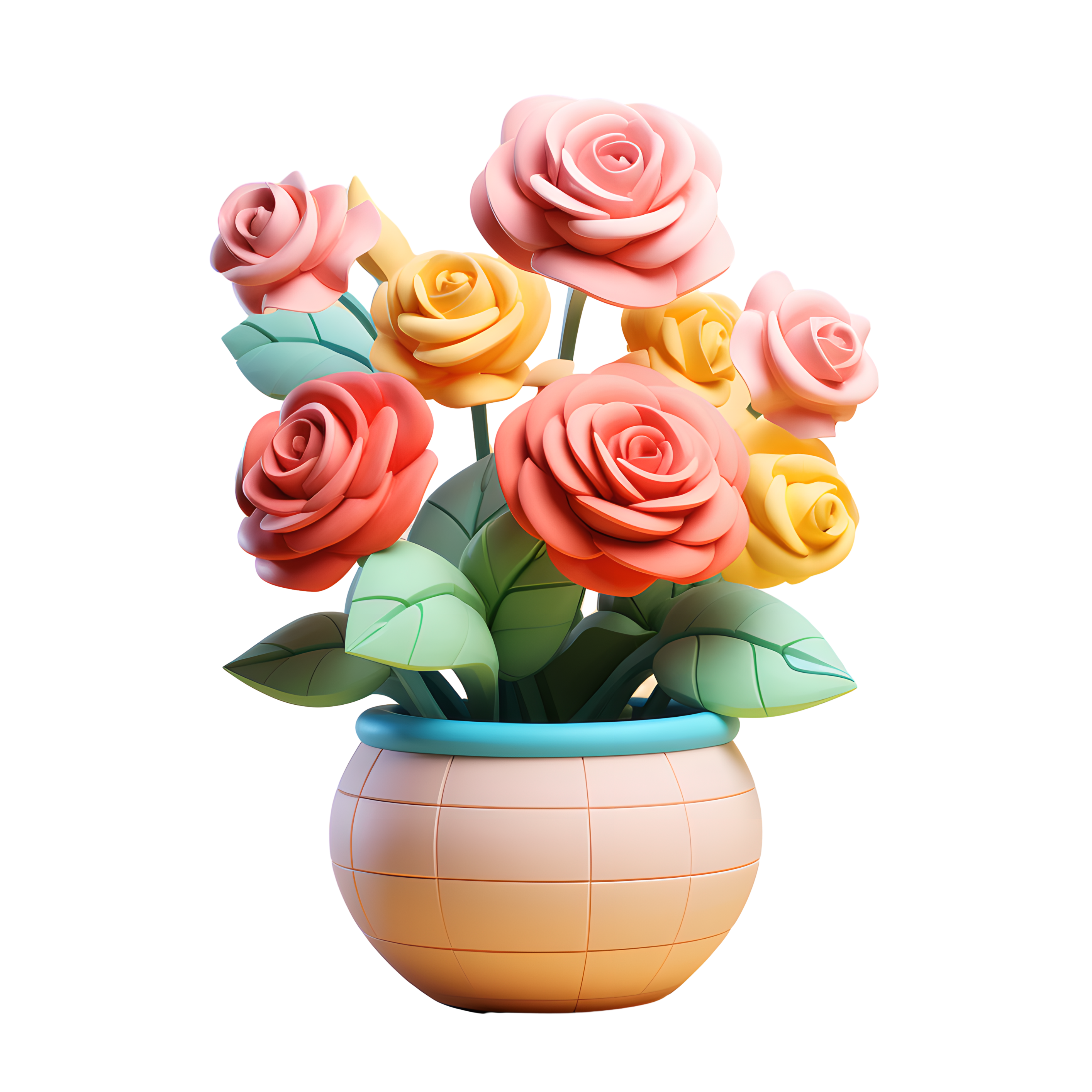 3D Rose Pot Transparent Background Illustration