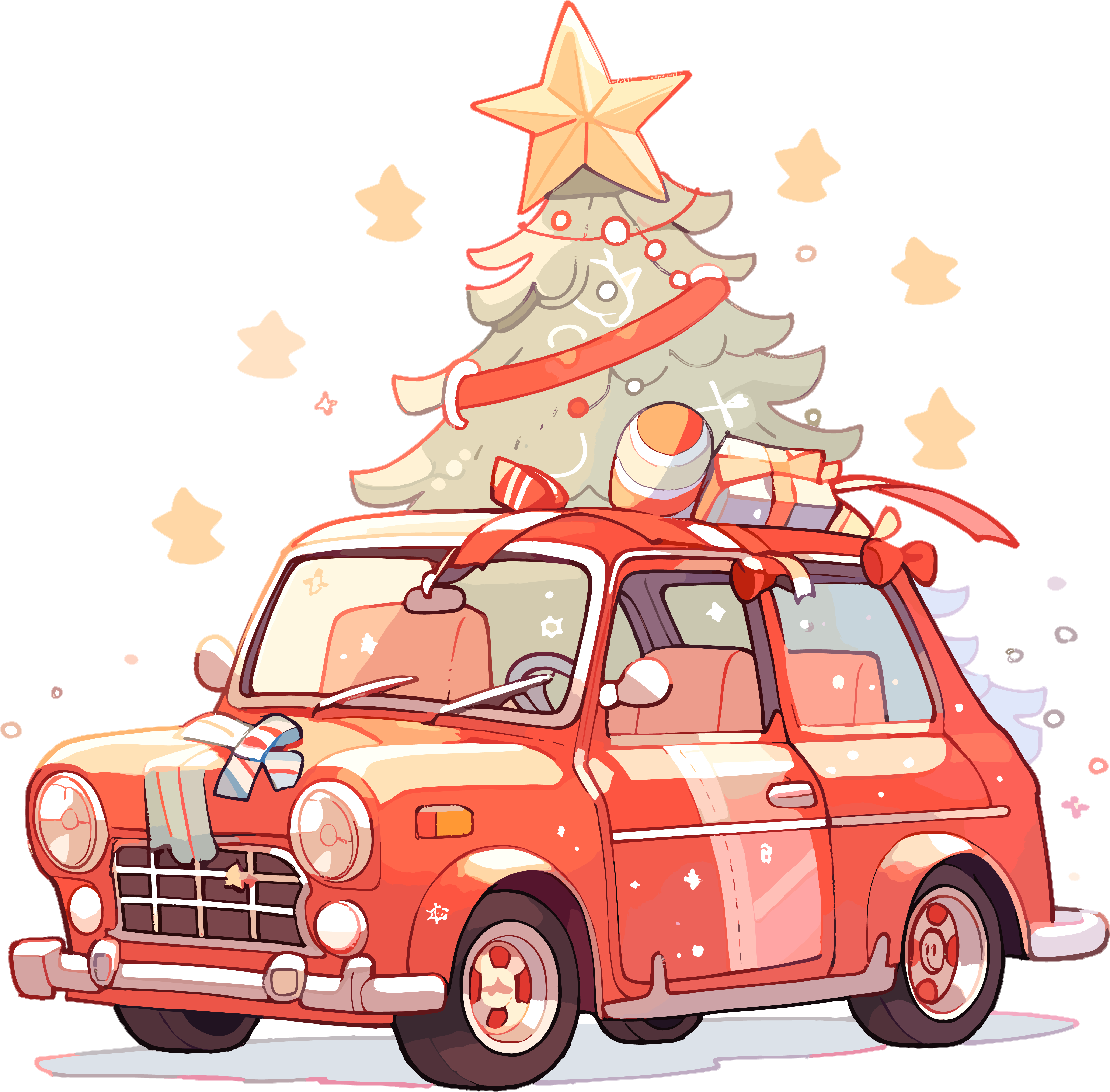 Christmas tree and car commercial design elements