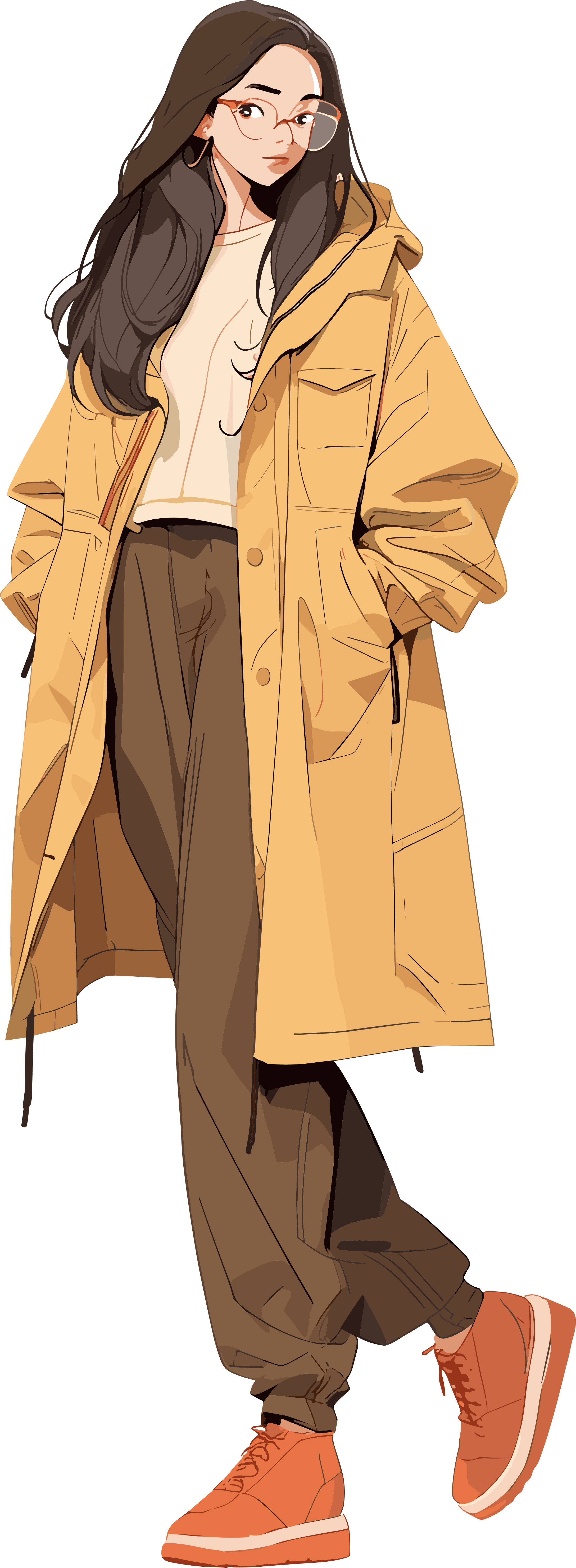 Illustration design materials of a beautiful woman in a Melard trench coat