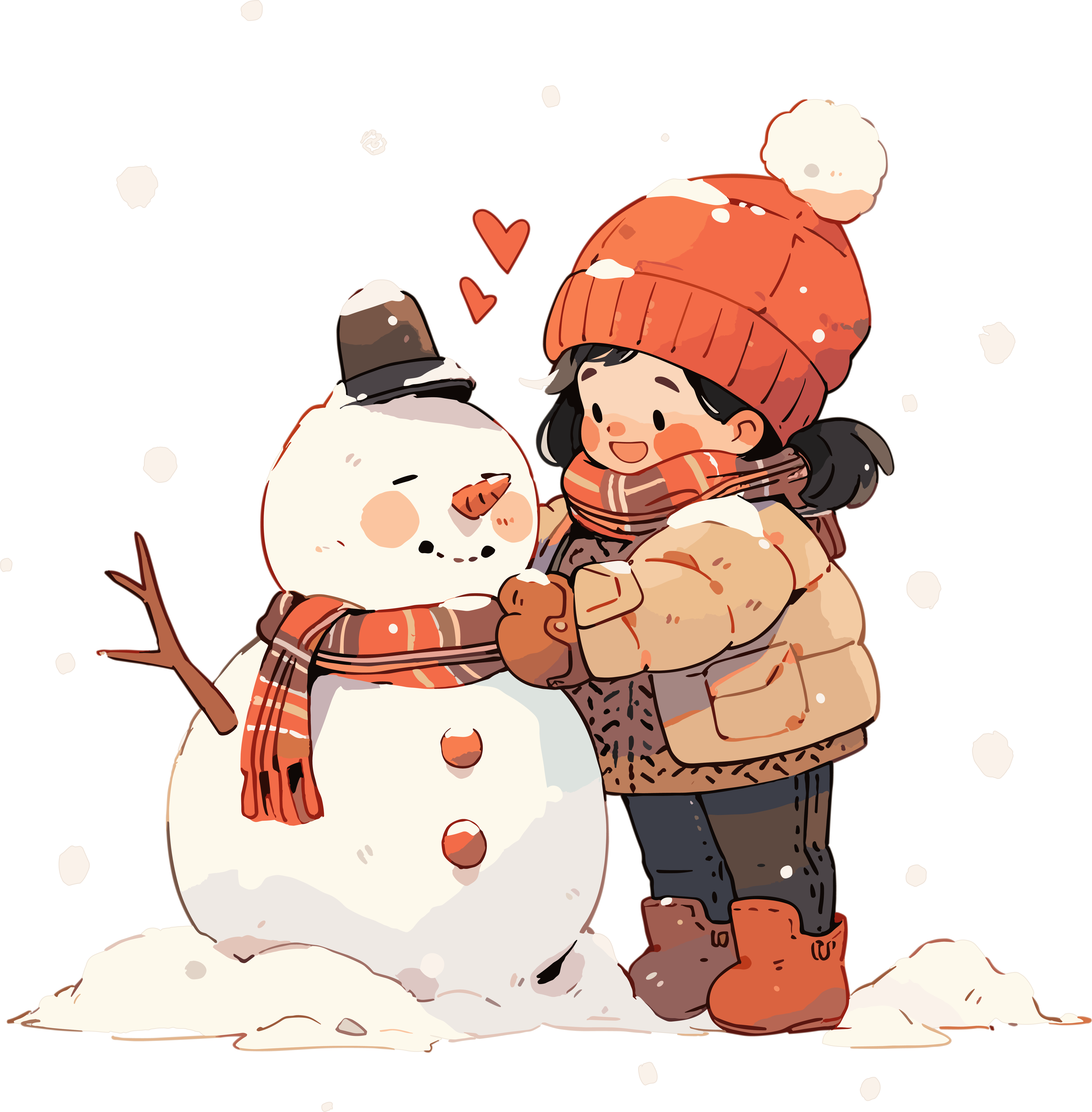 Creative design elements of a little girl making a snowman
