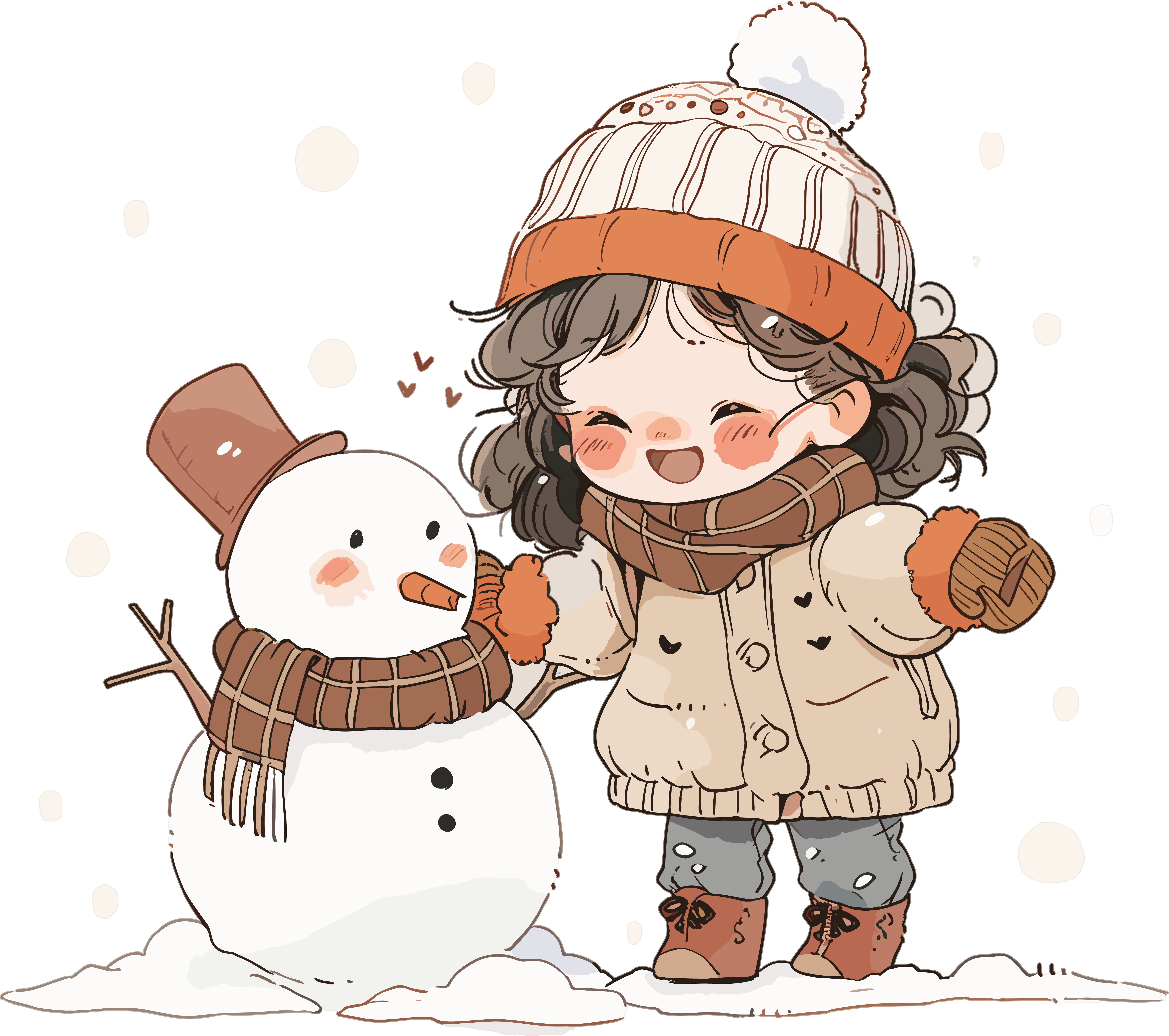 The little girl building a snowman element