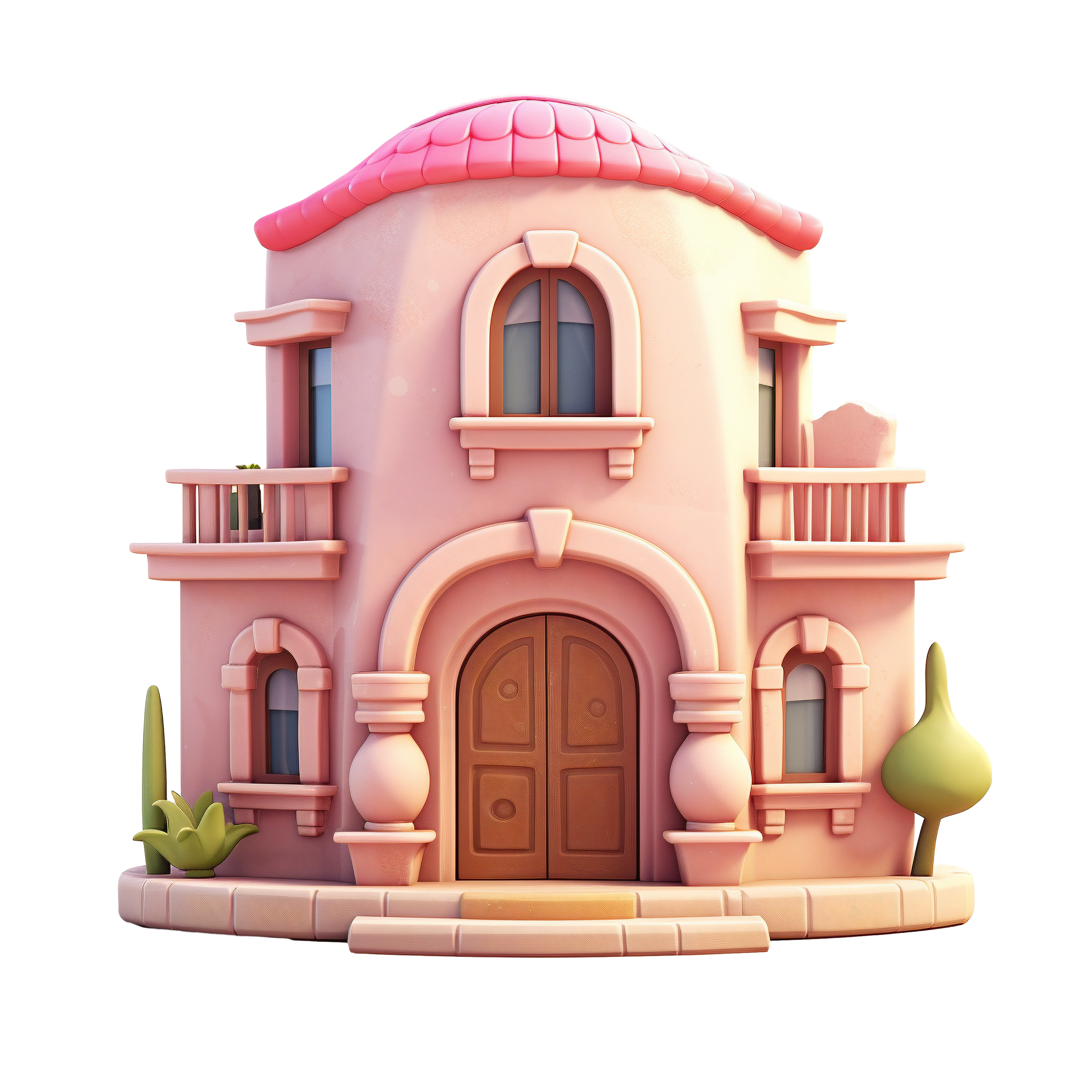3D Pink Small House HD Illustration Material