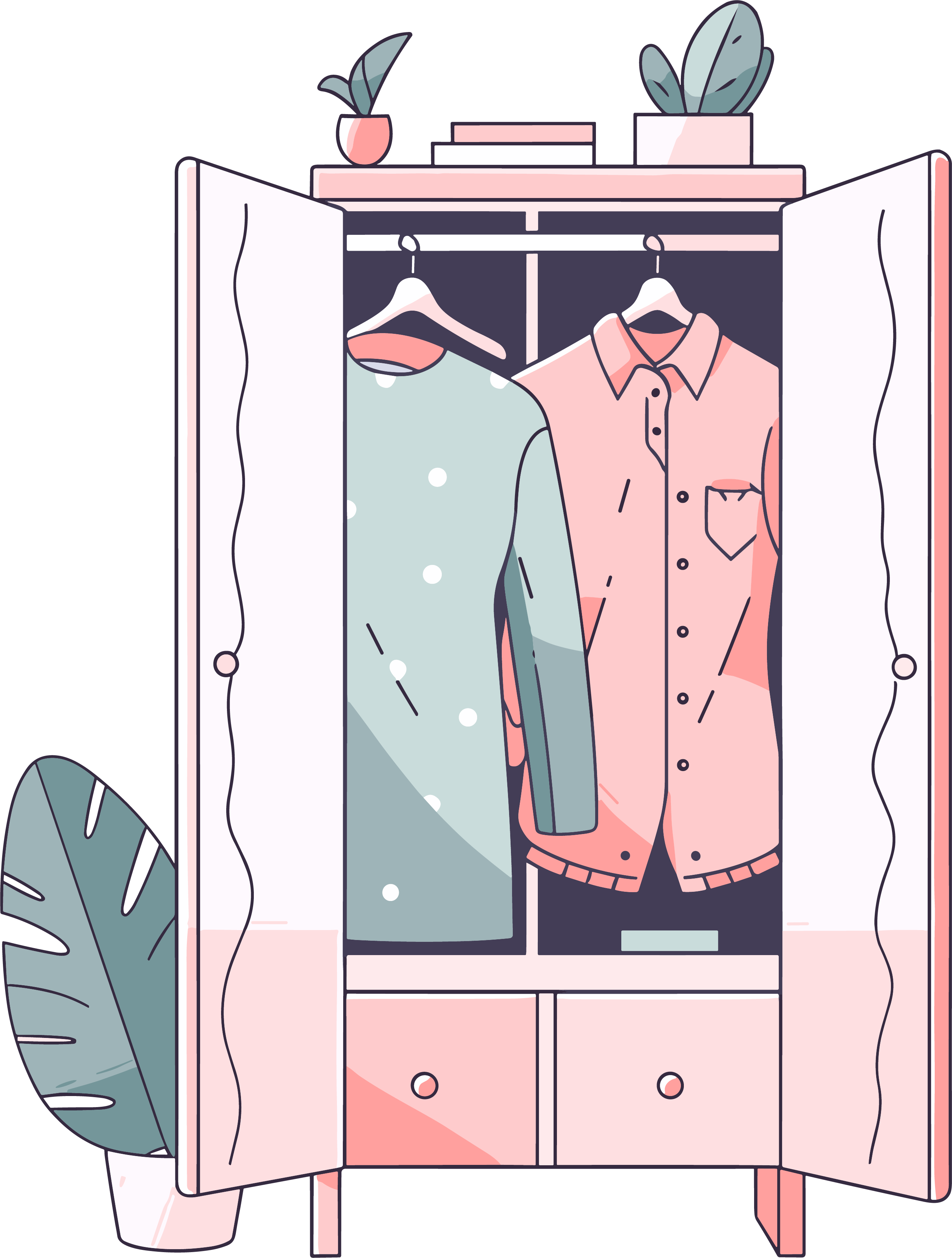 Minimalist wardrobe illustration for commercial use