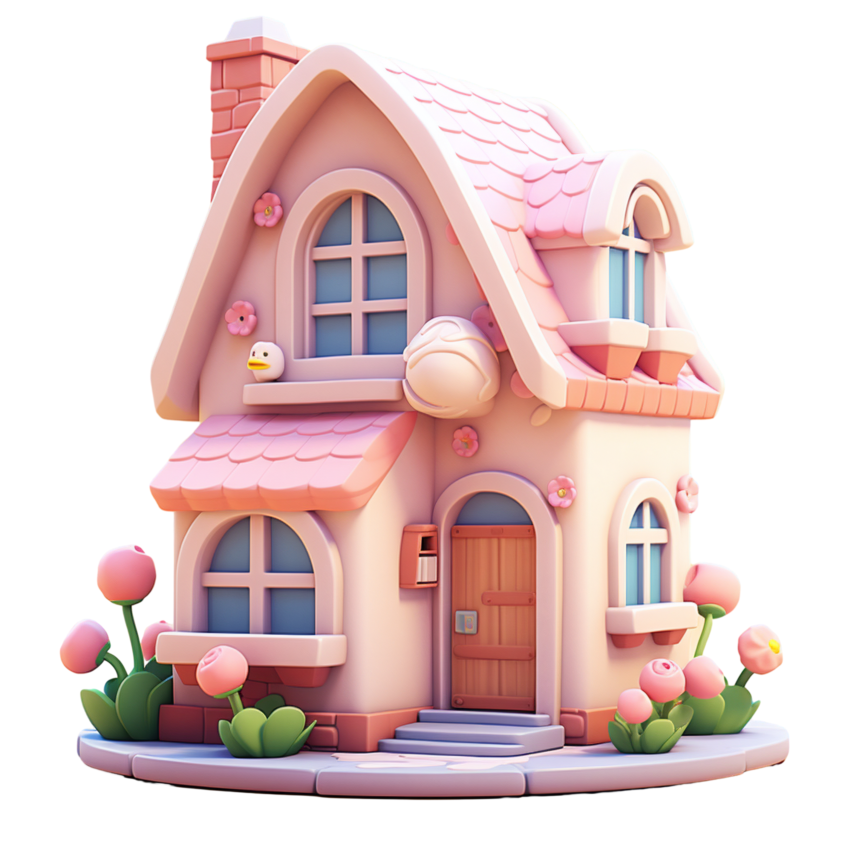 3D pink small house illustration design element