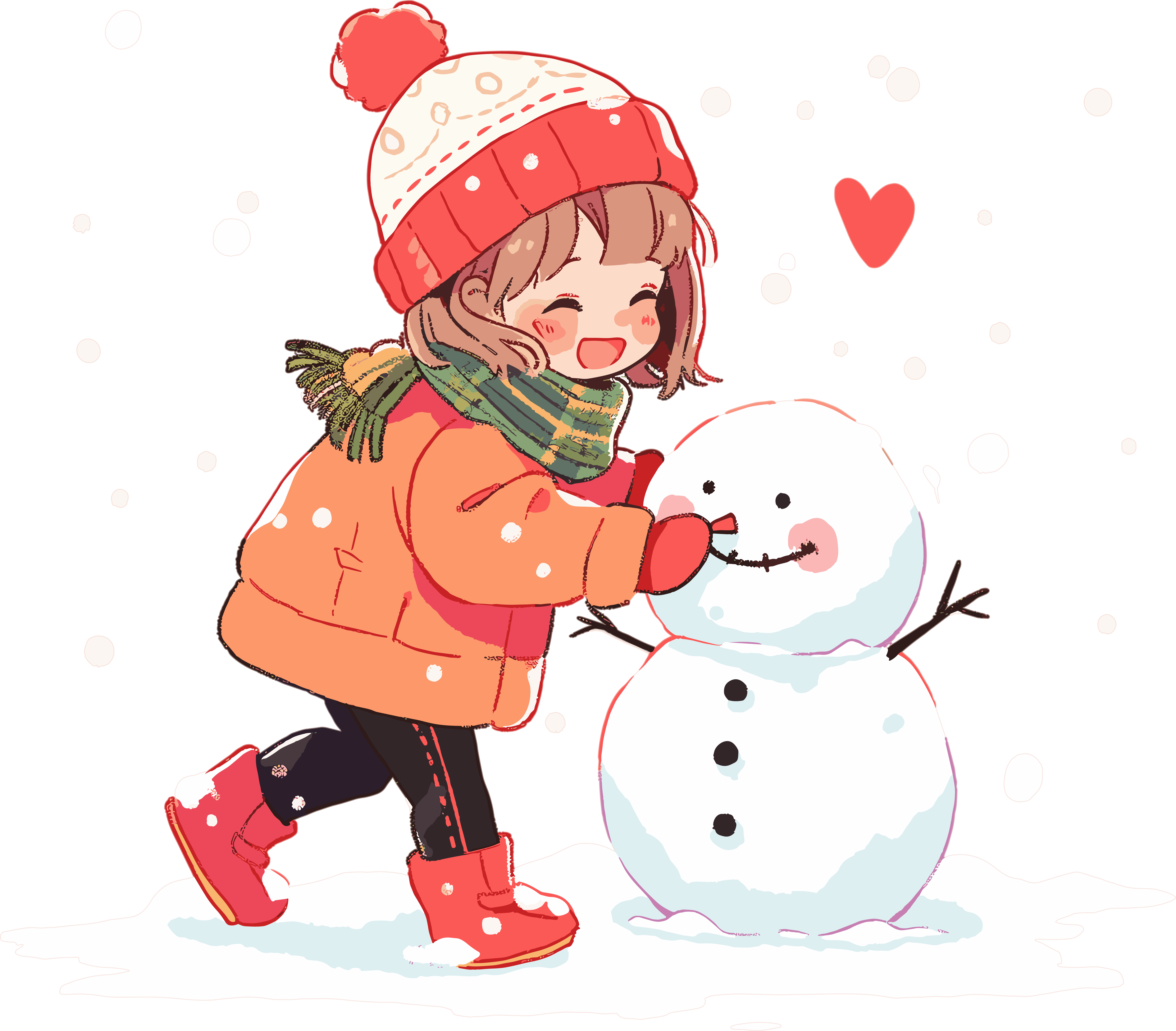 Material of the little girl making a snowman