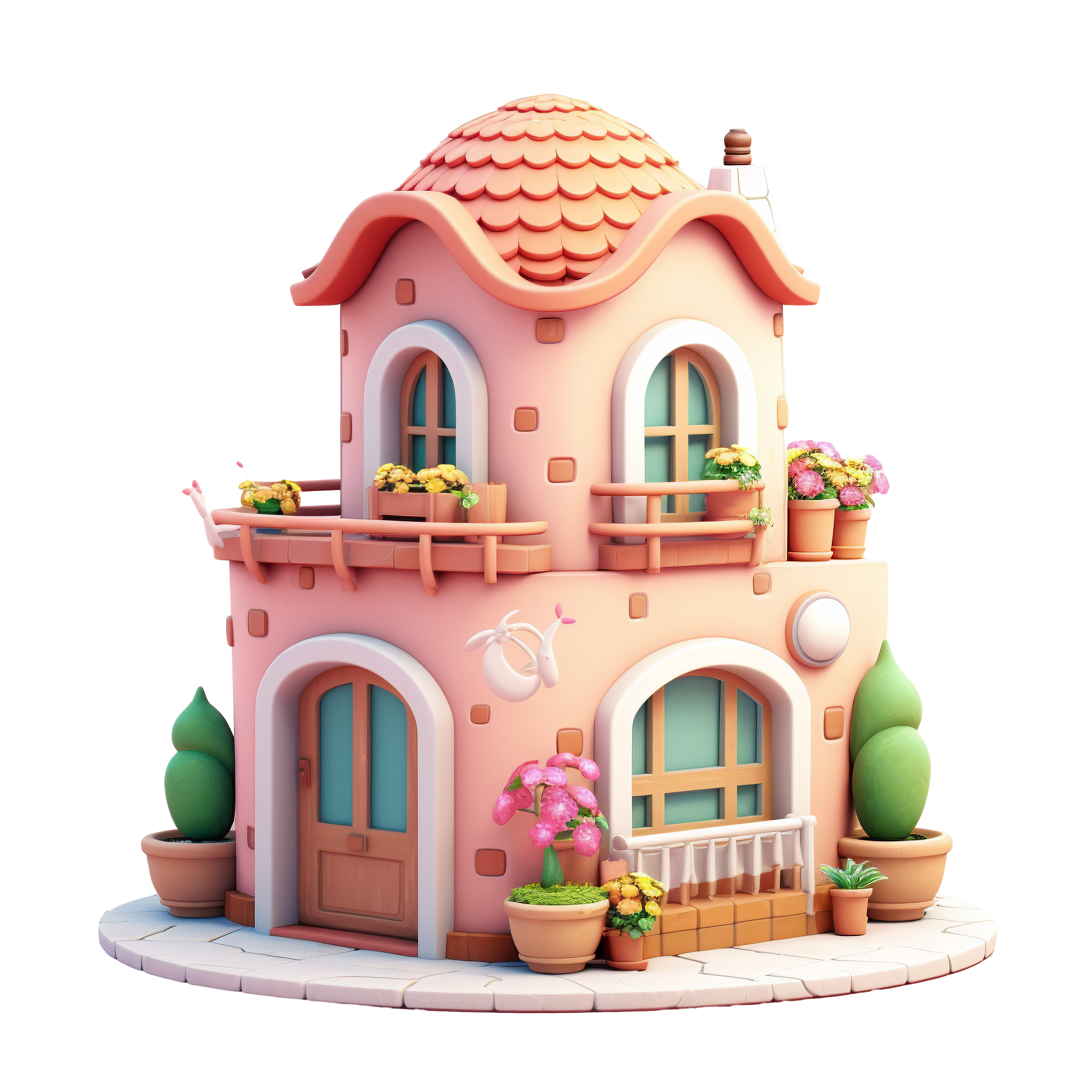 3D pink small house illustration design elements