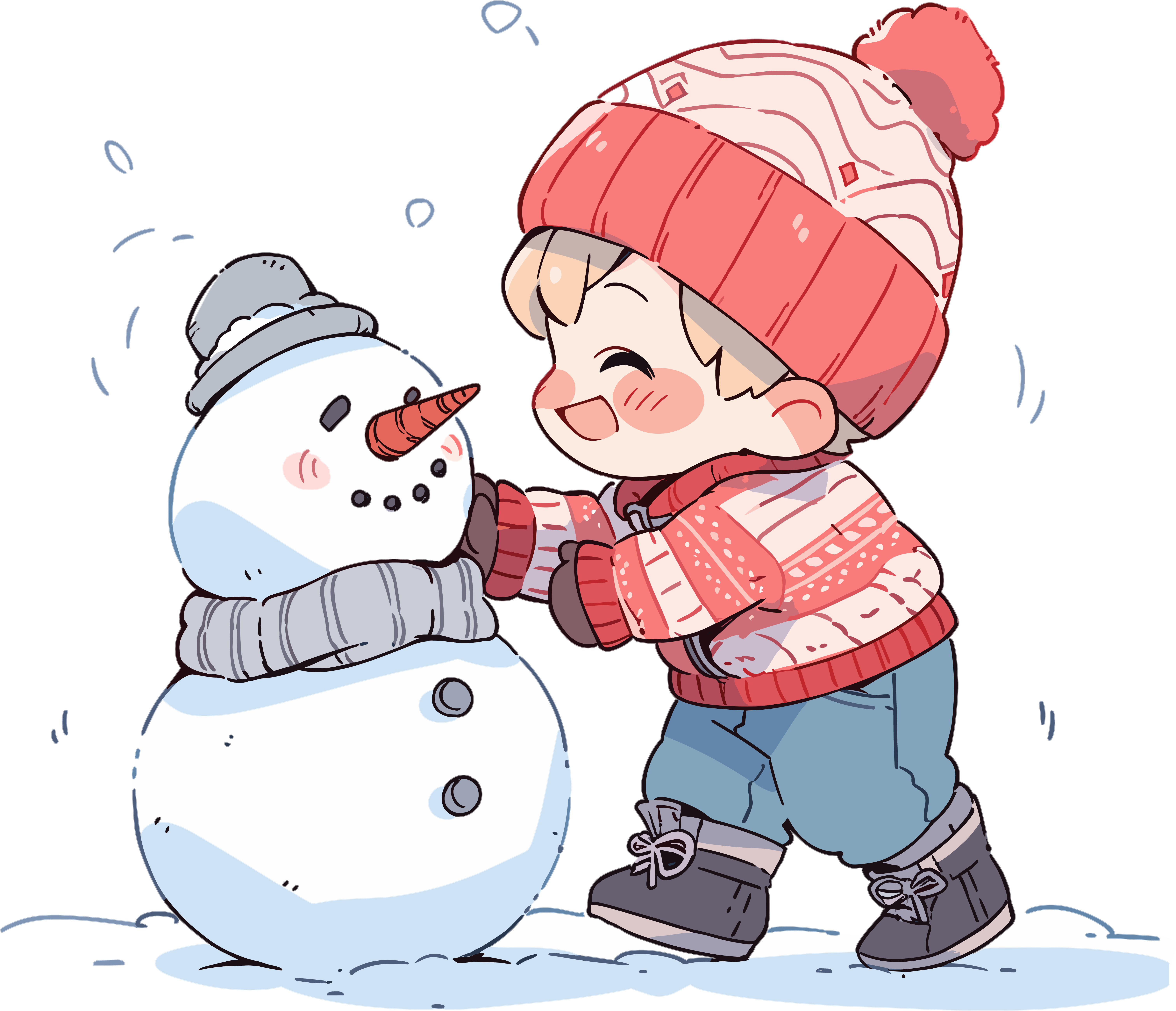 Creative design elements of a boy building a snowman