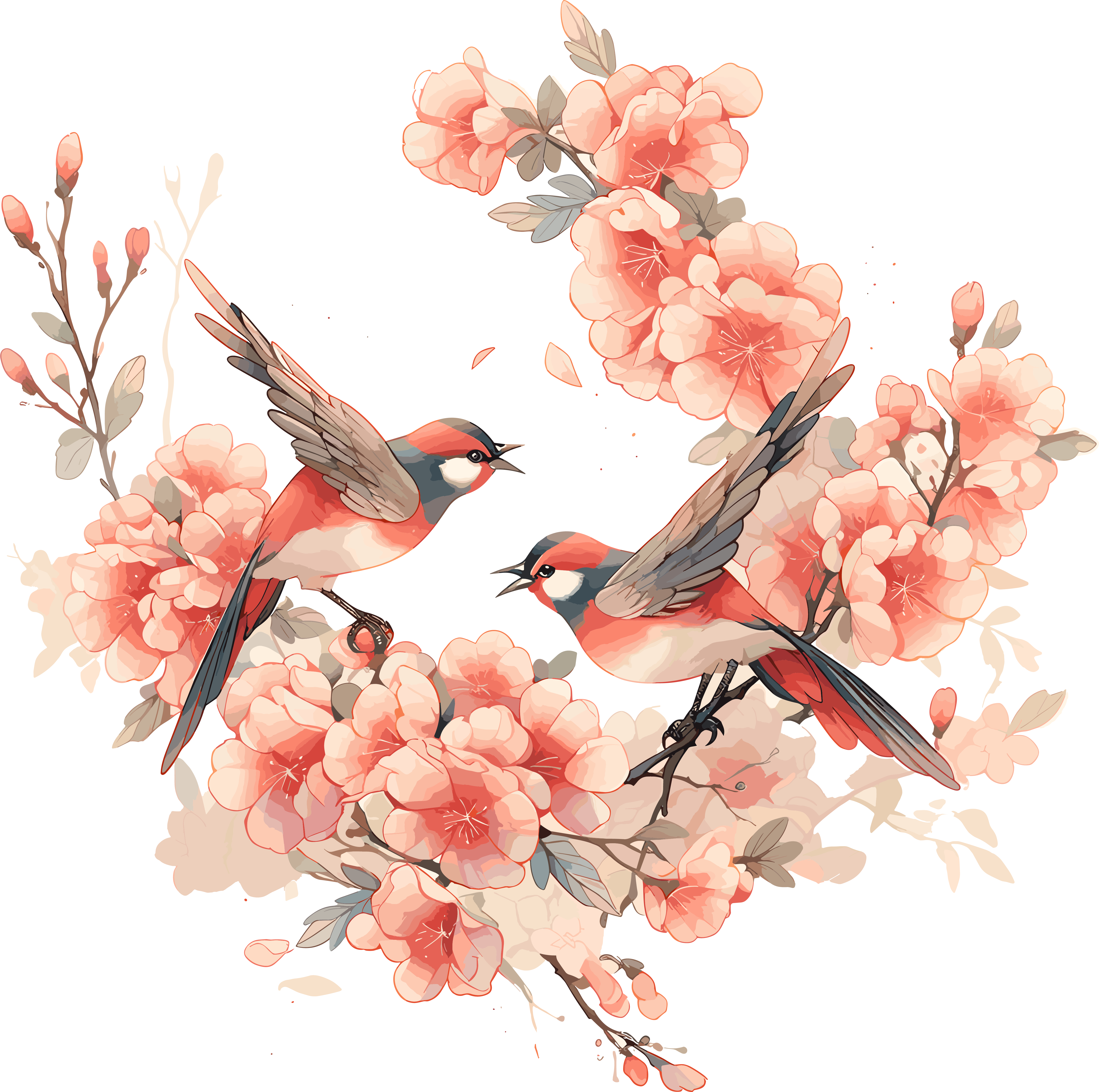 Chinese painting flower and bird art illustration materials