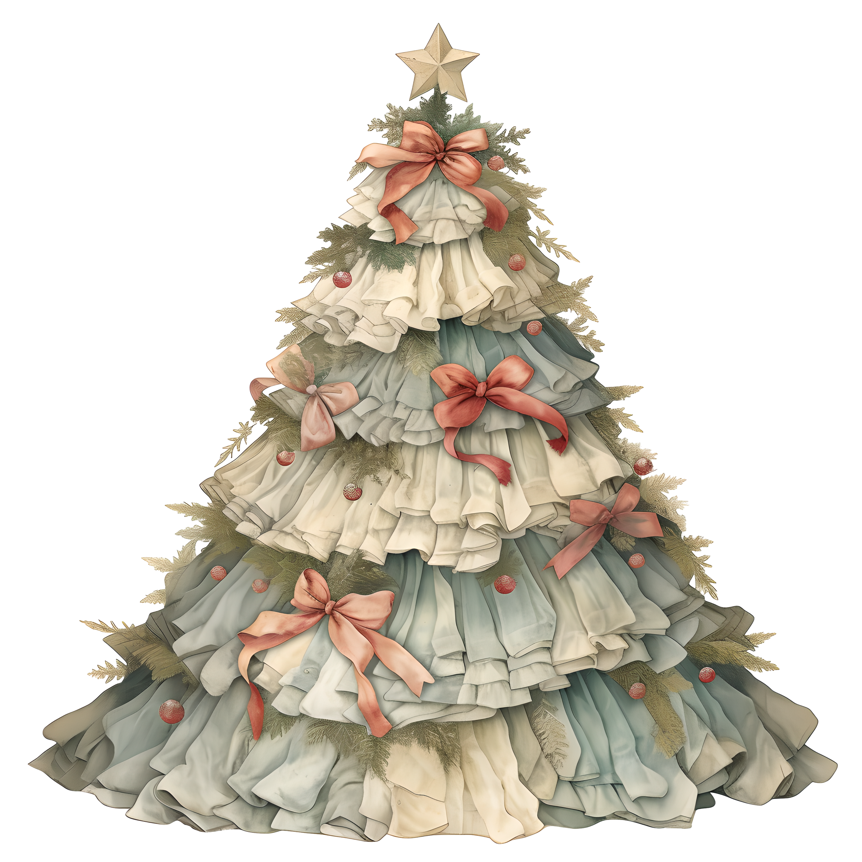 Vintage Christmas Tree Village Style Material