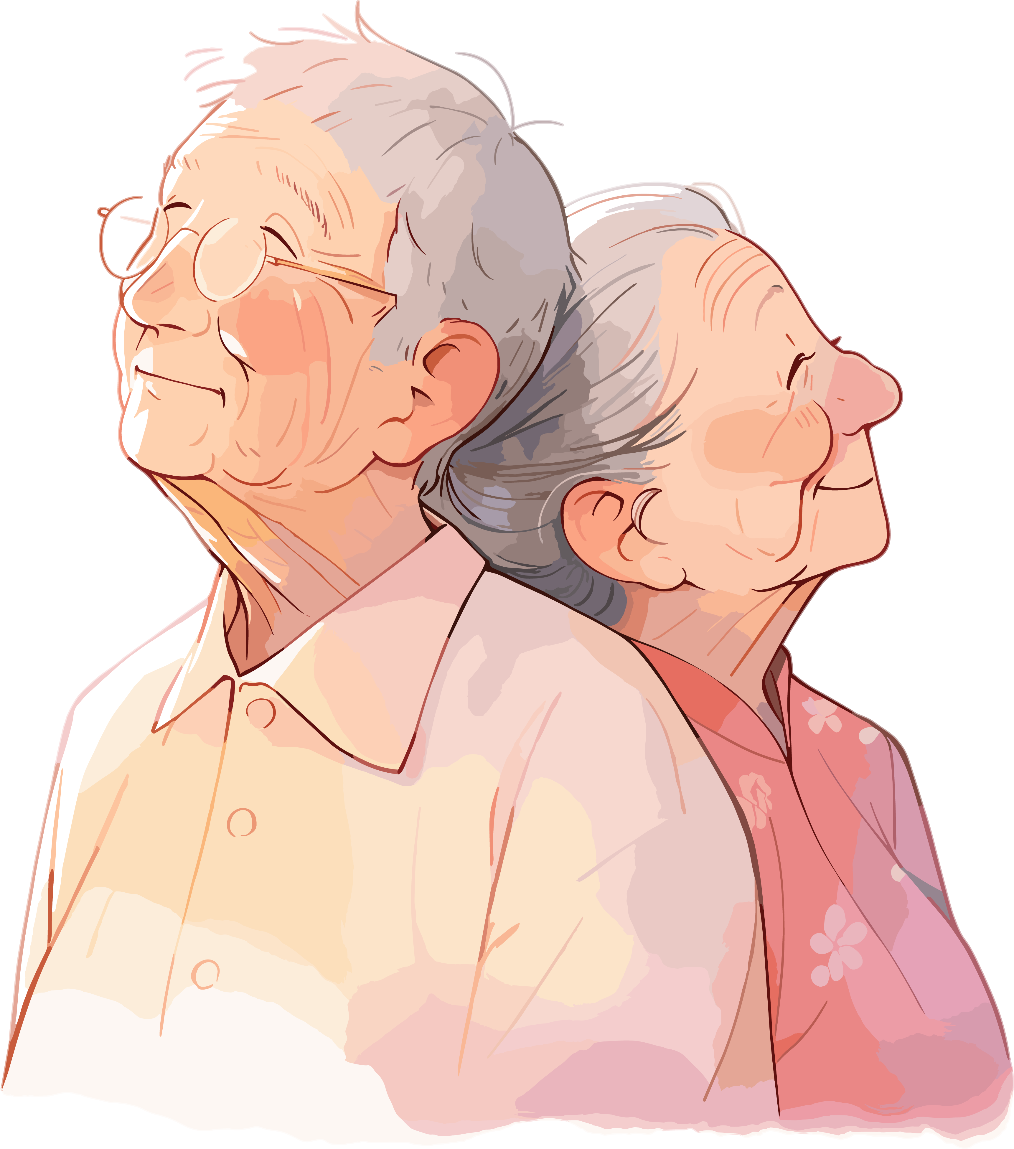 Minimalist Illustration of an Asian Elderly Couple