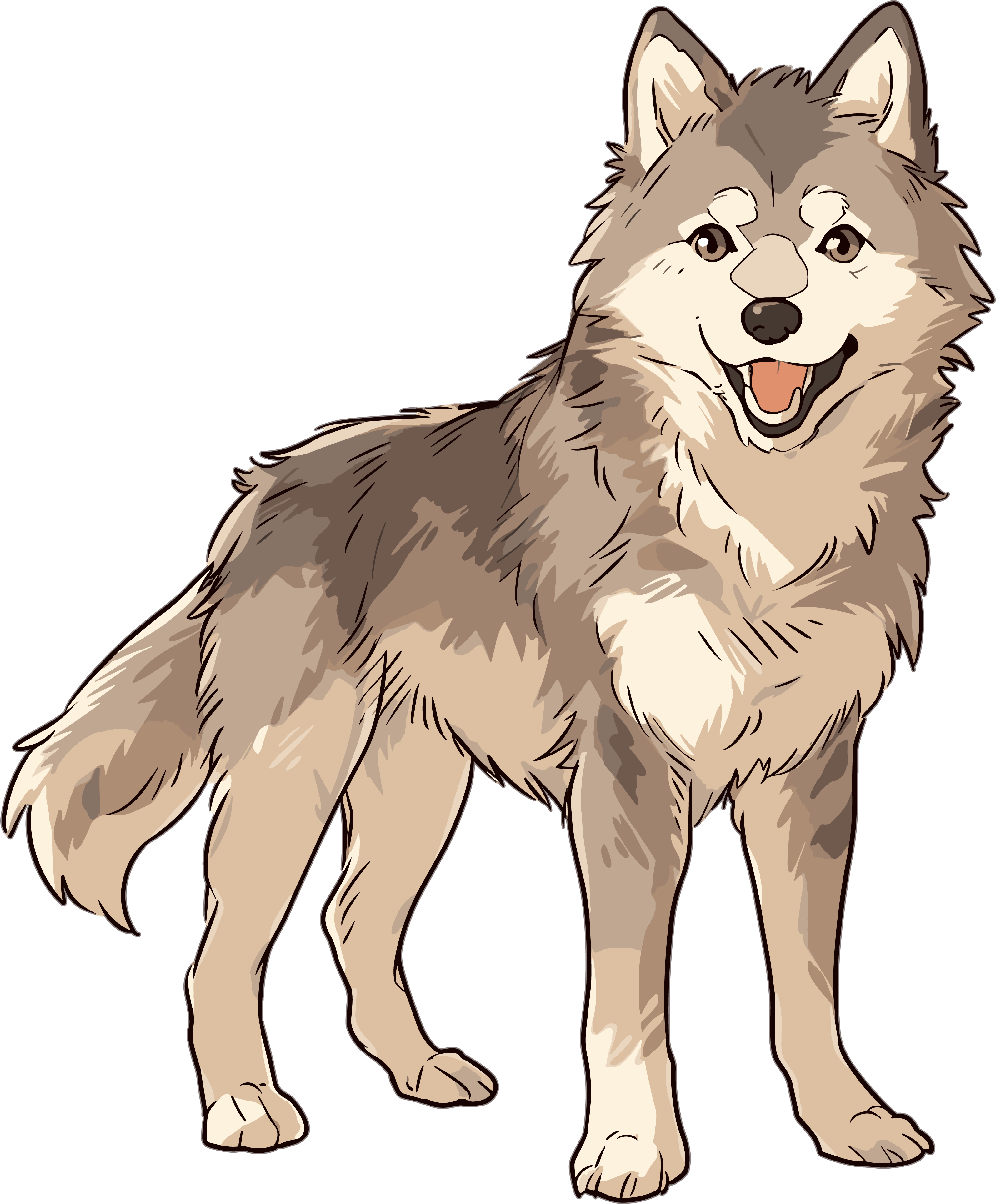 Cartoon wolf line drawing style material