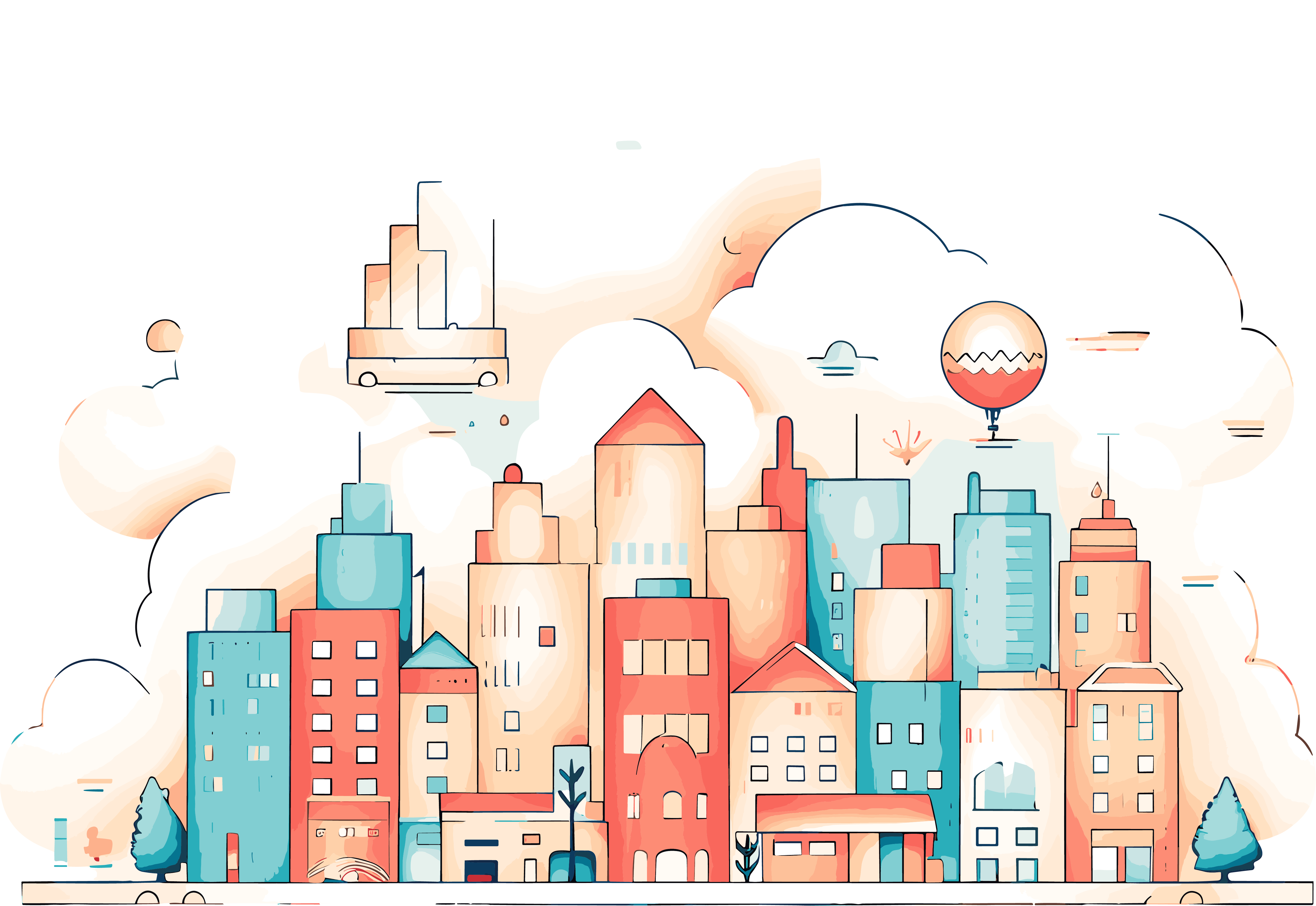 City-themed children's picture book minimalist illustration