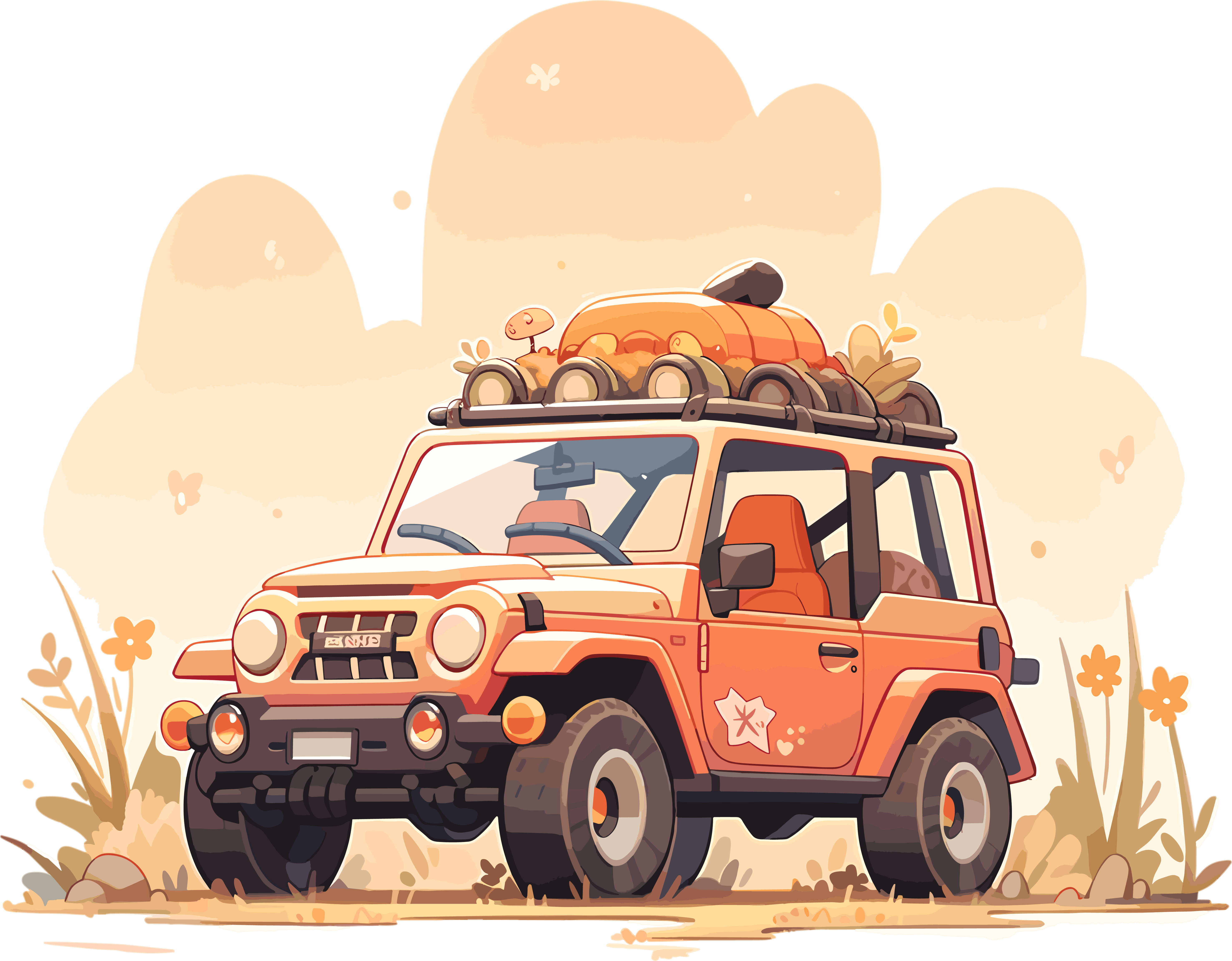 Cartoon car hand-drawn illustration