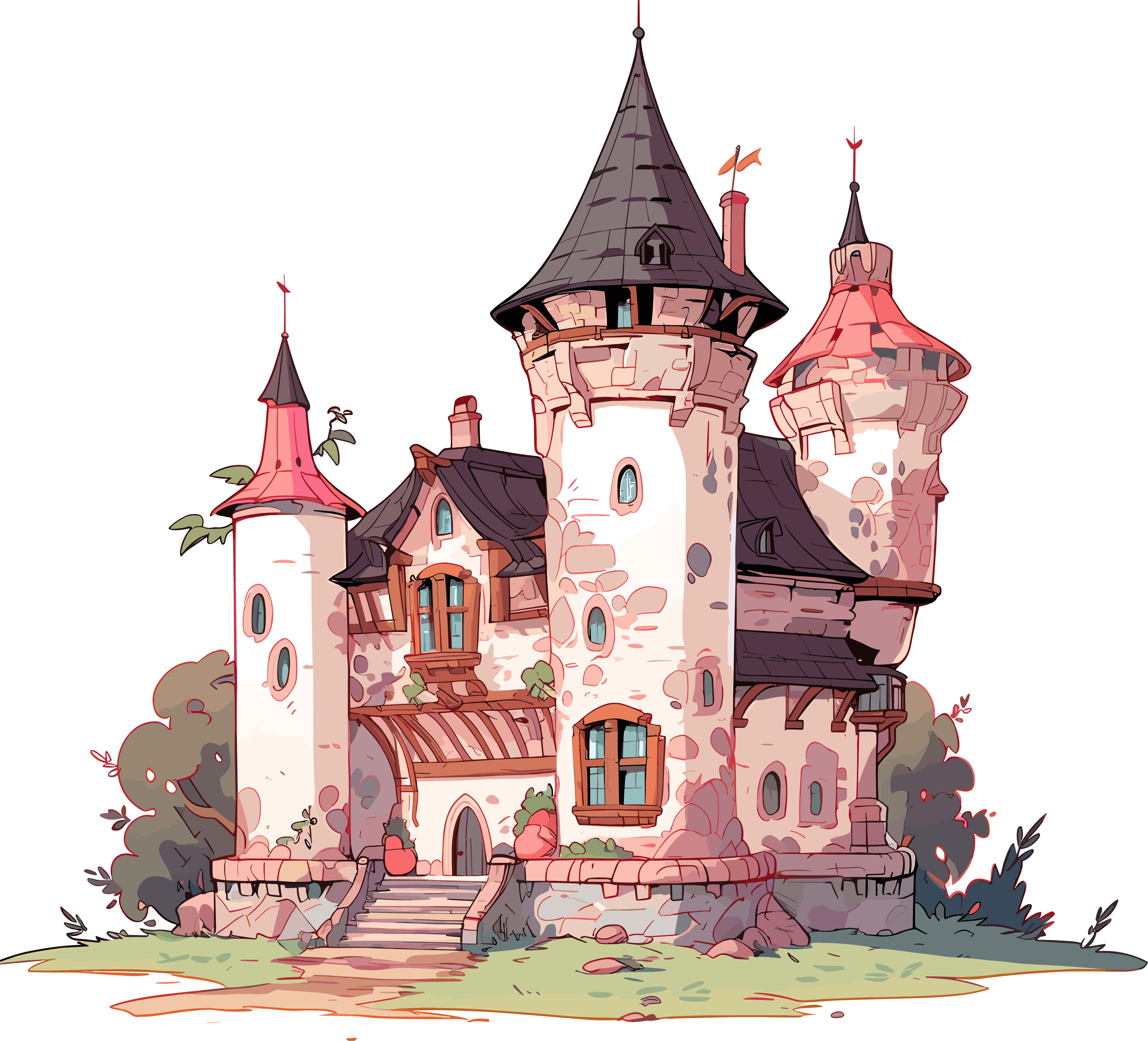 Cartoon castle hand-drawn illustration material