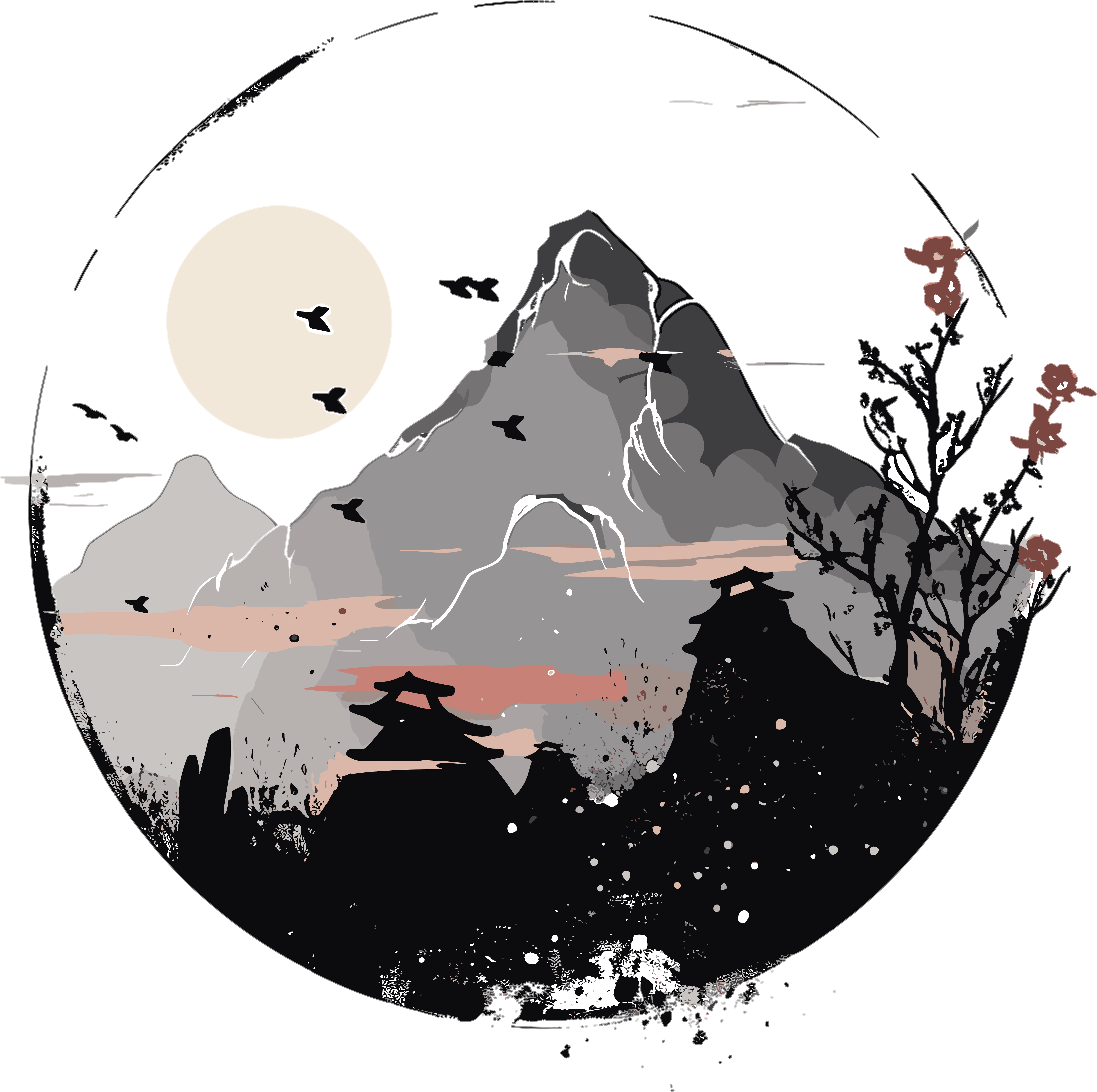 National trend style distant mountain art elements