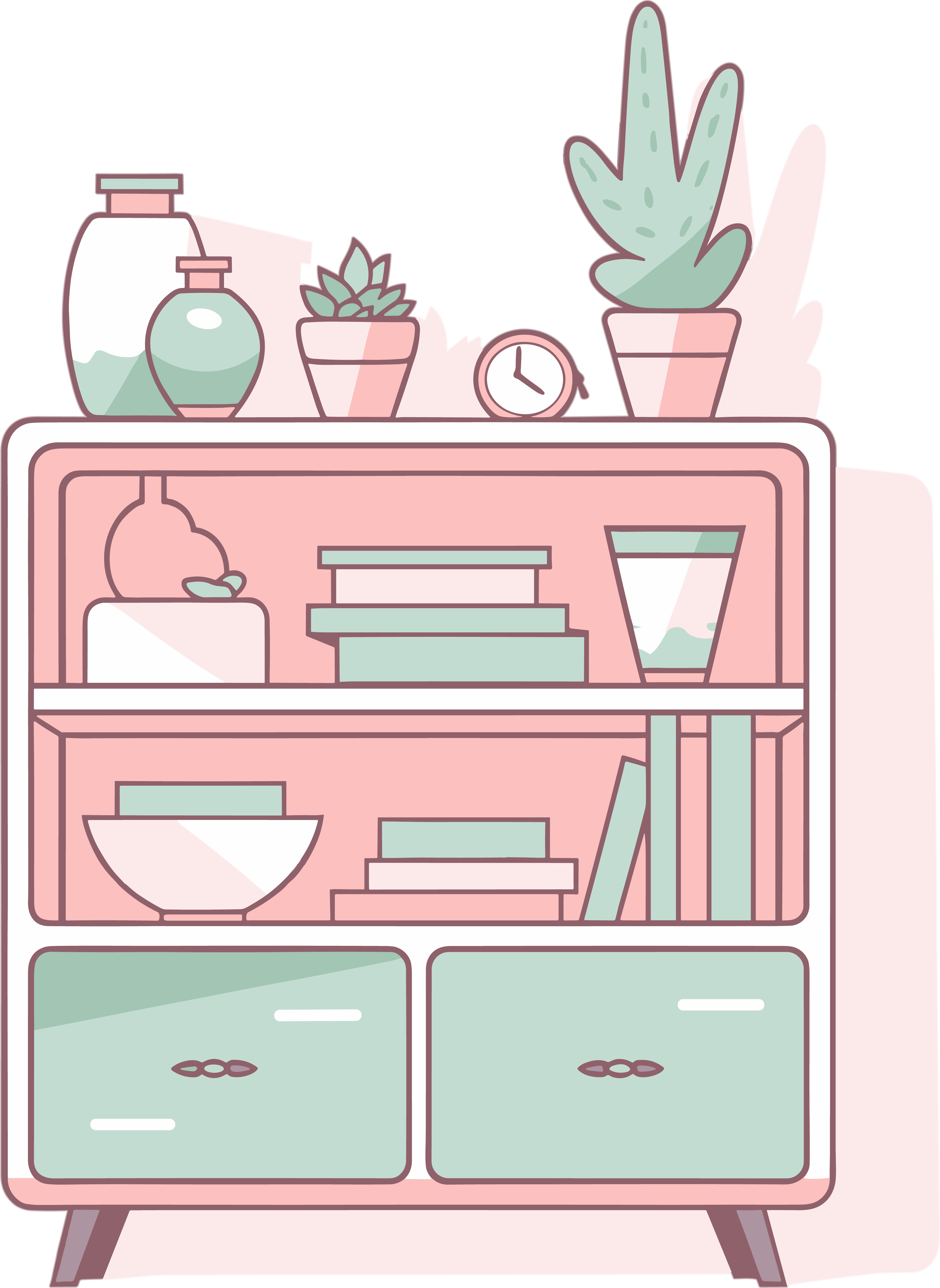 Cute bookshelf illustration design material
