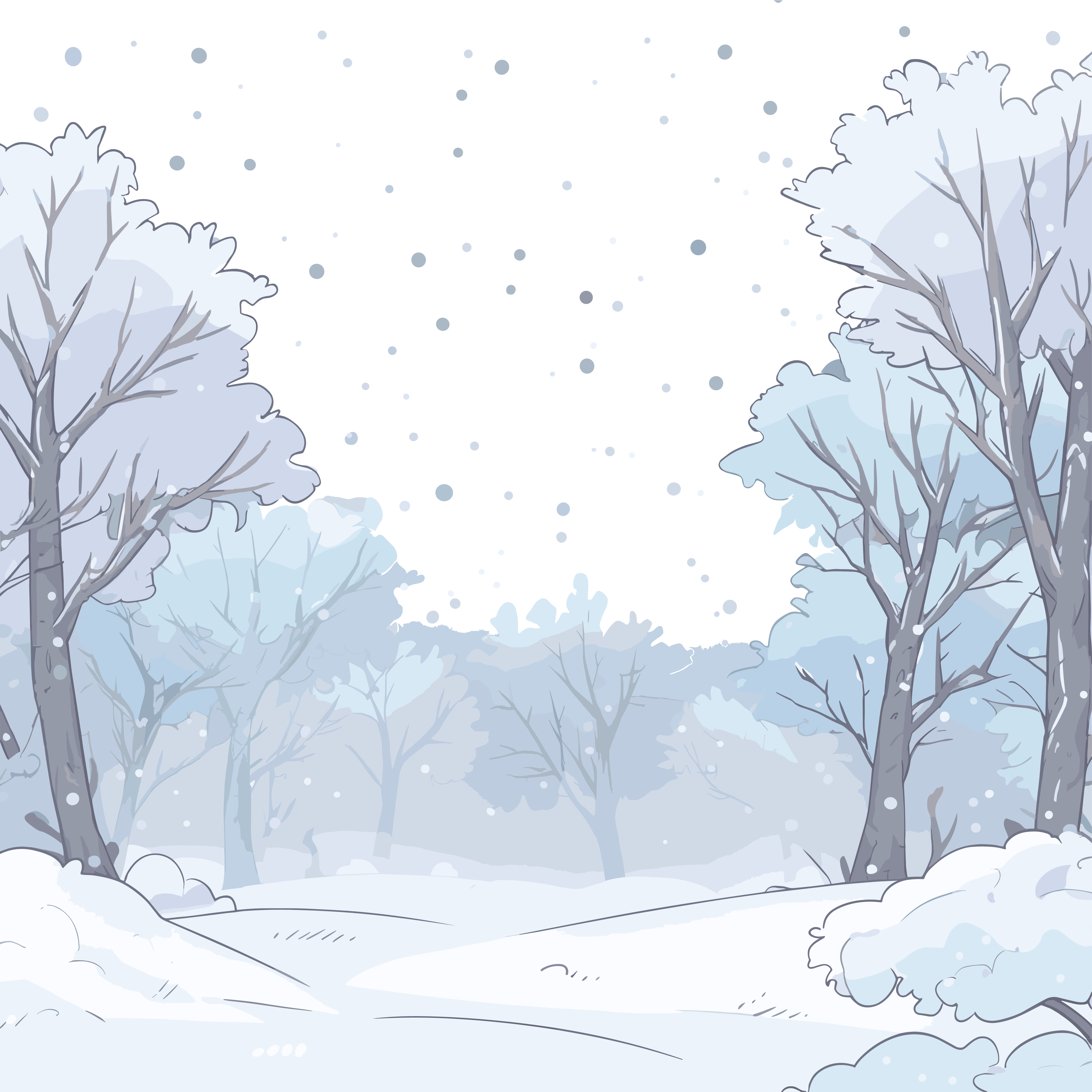 Snowy landscape hand-drawn illustration