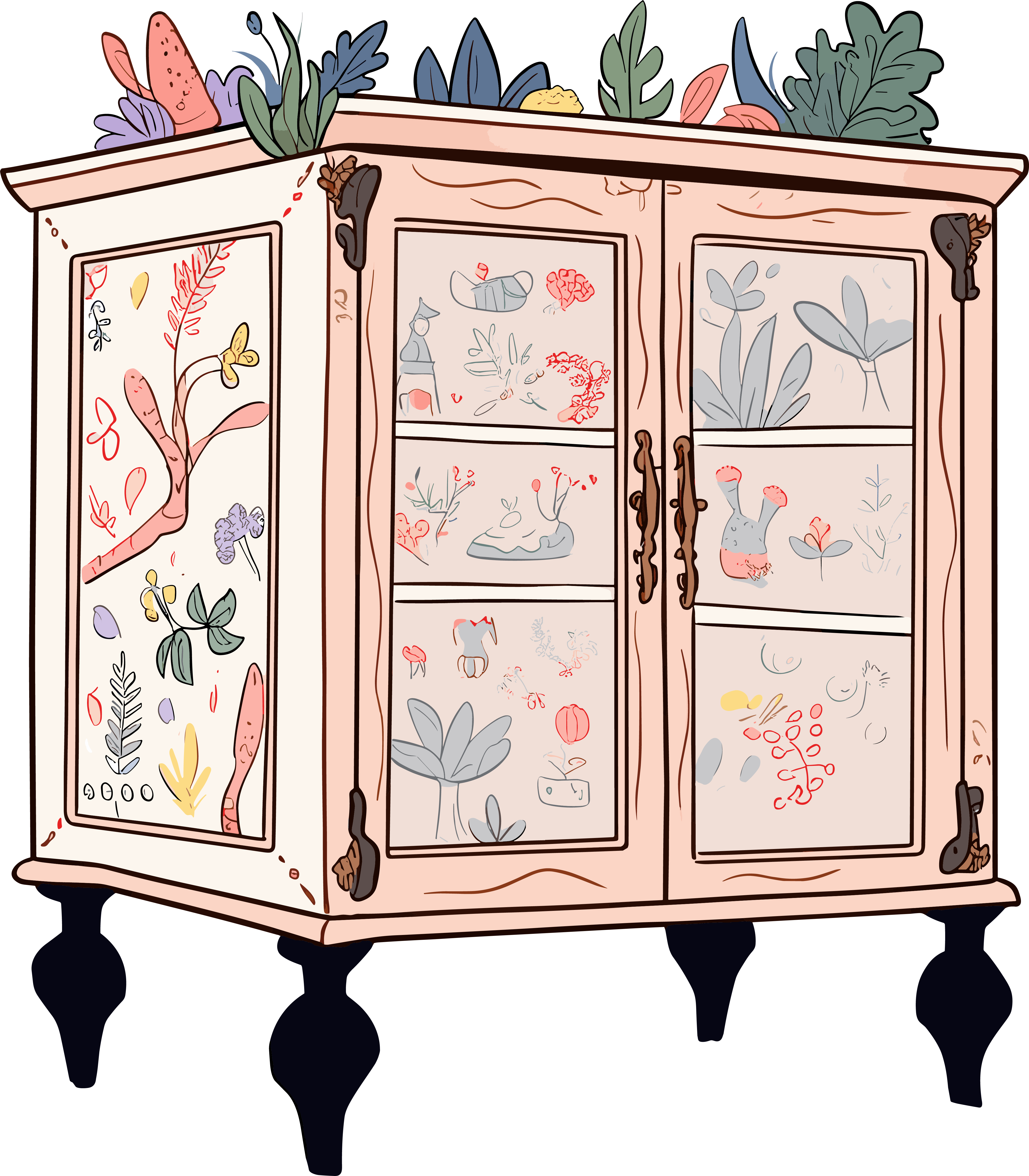 Cartoon cabinet hand-drawn illustration