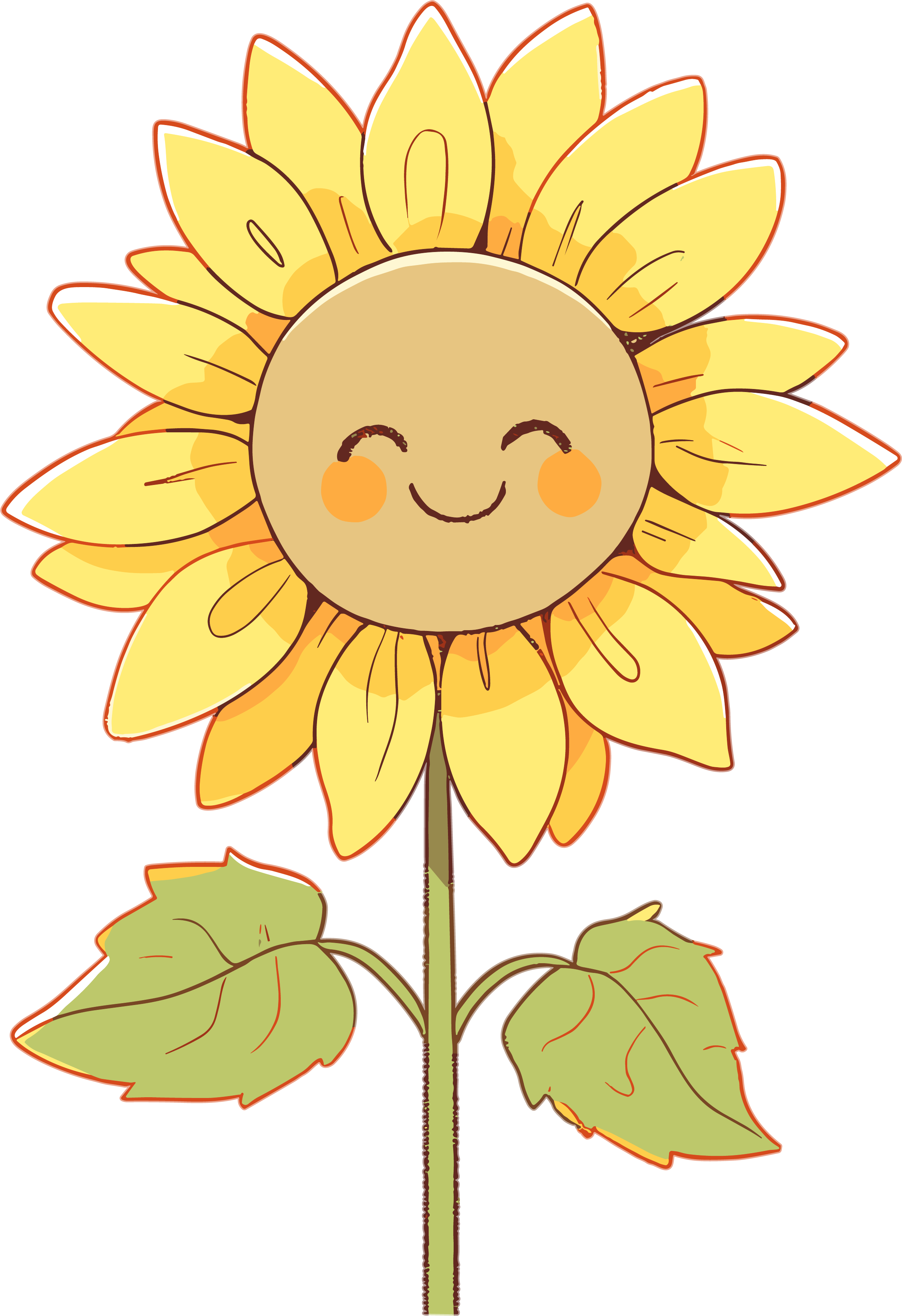 Cartoon sunflower line drawing illustration