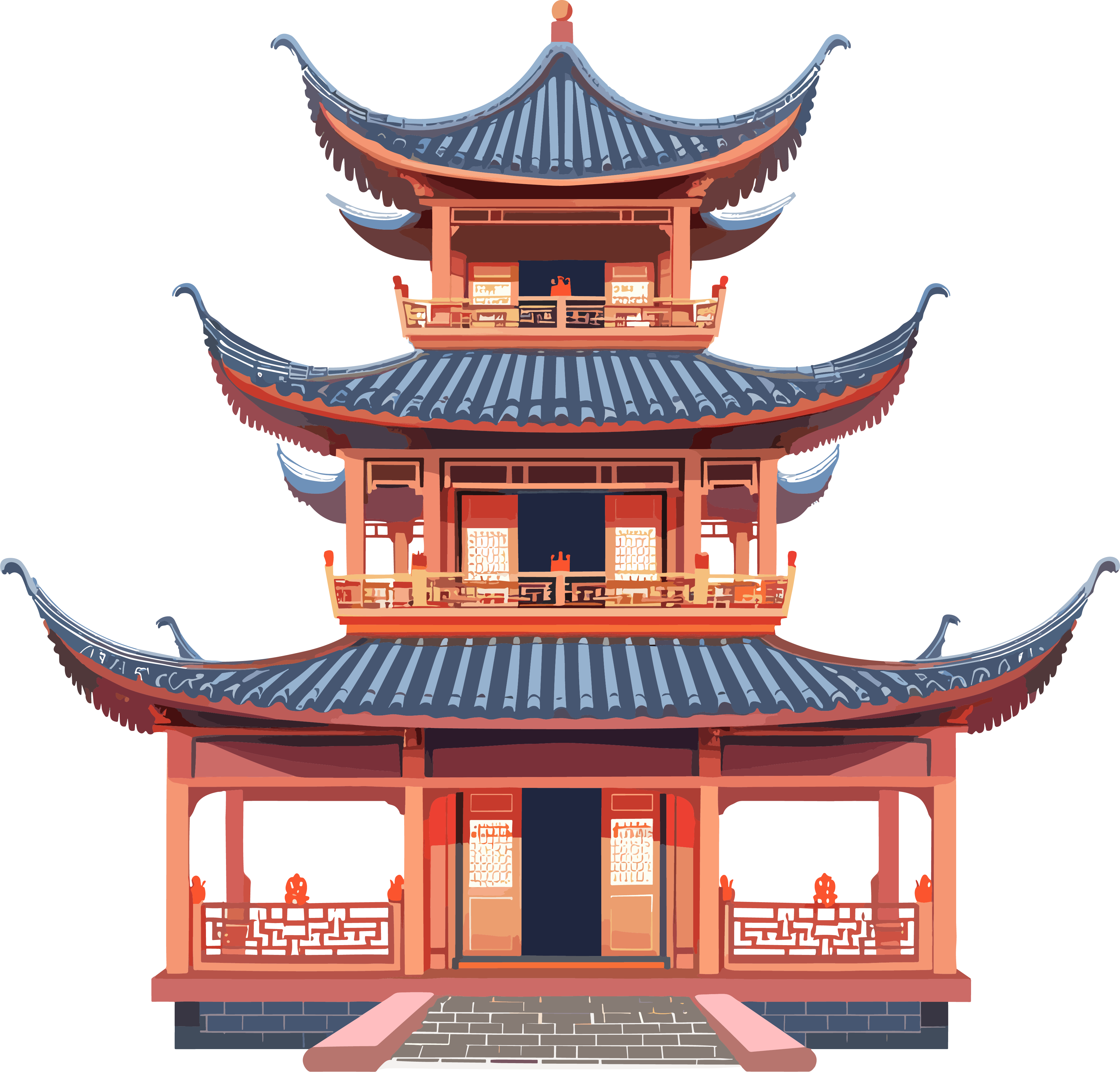 Traditional Chinese architectural design illustration
