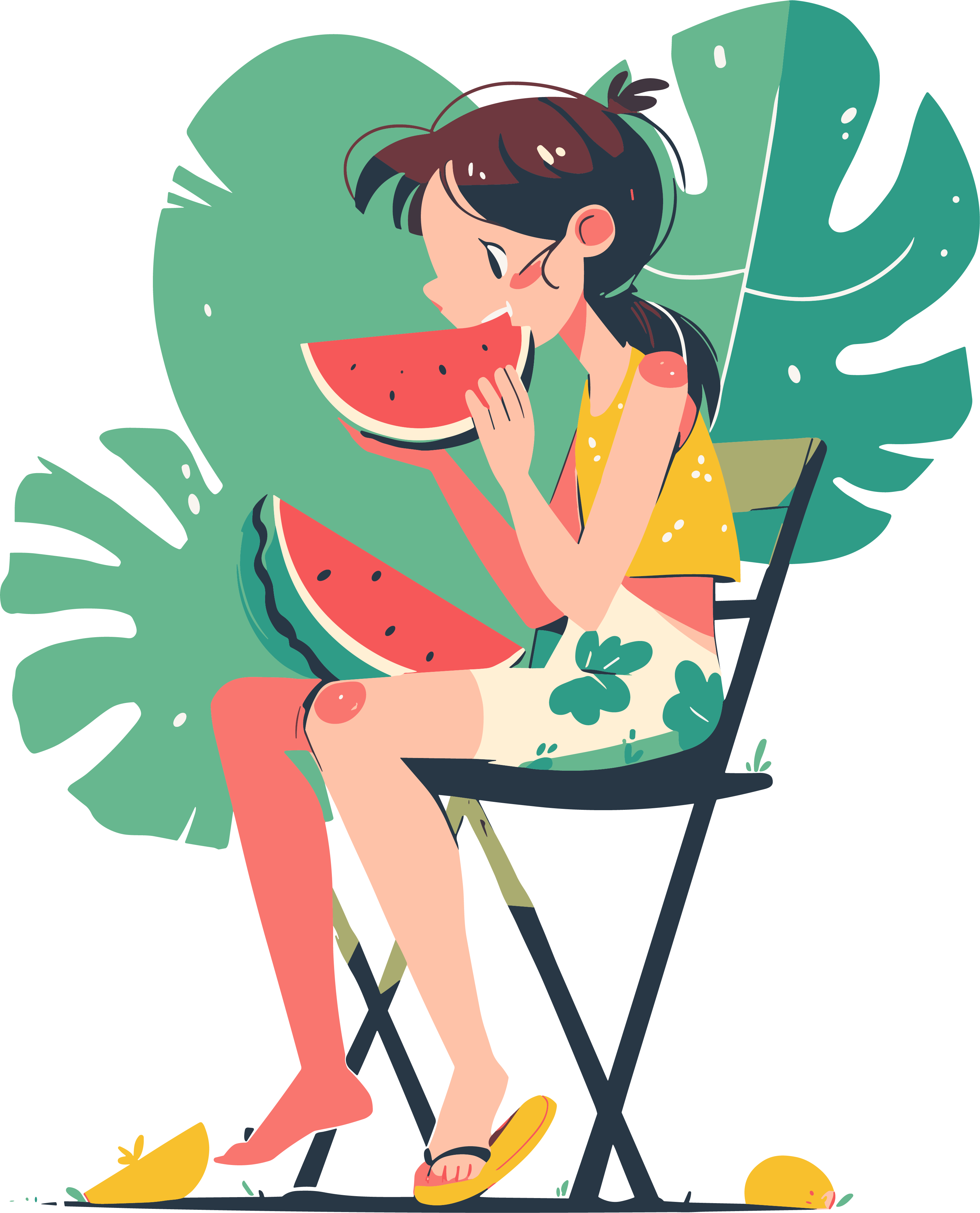 Creative elements of a girl eating watermelon
