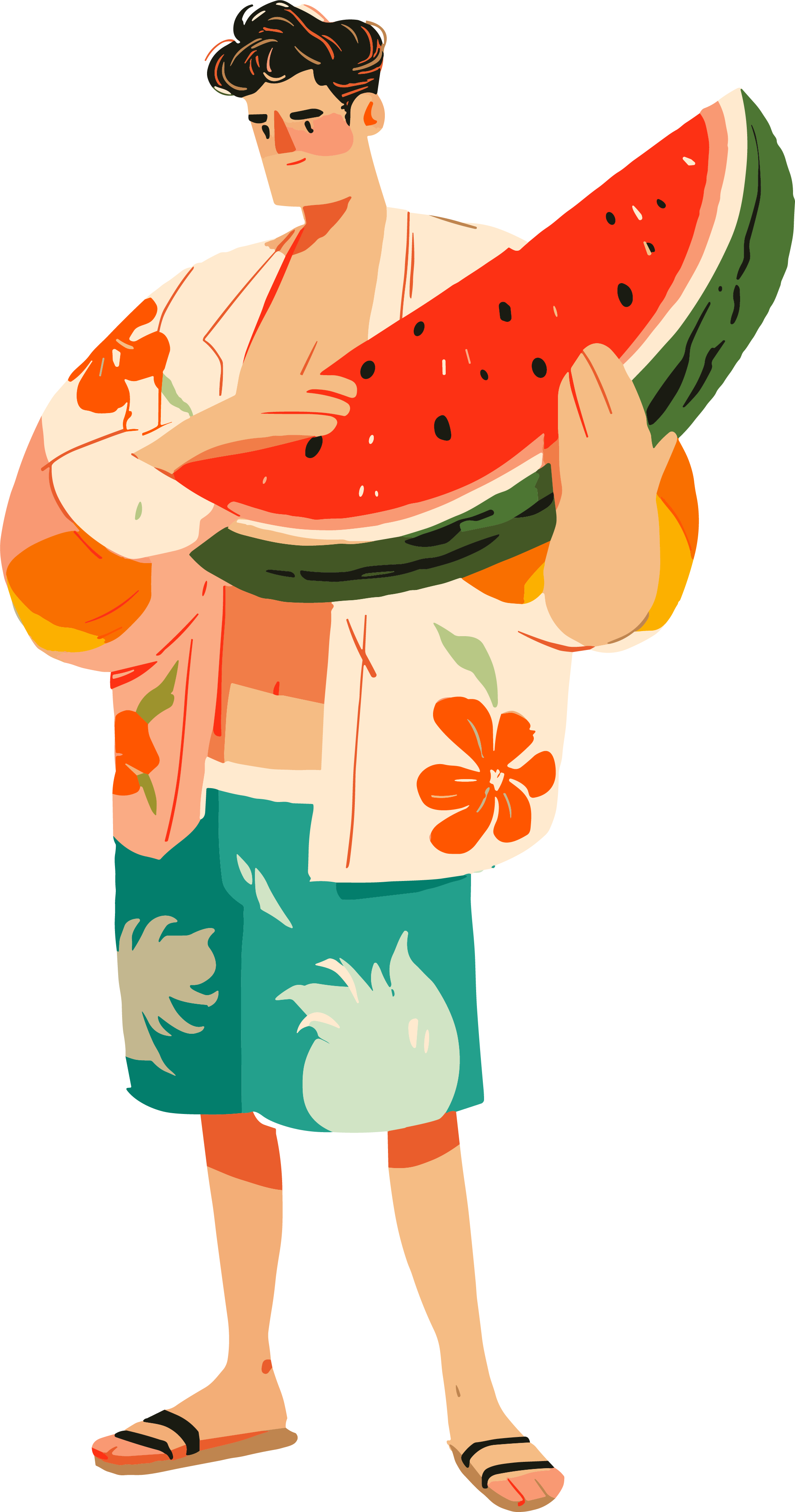 Simple line drawing materials for eating watermelon