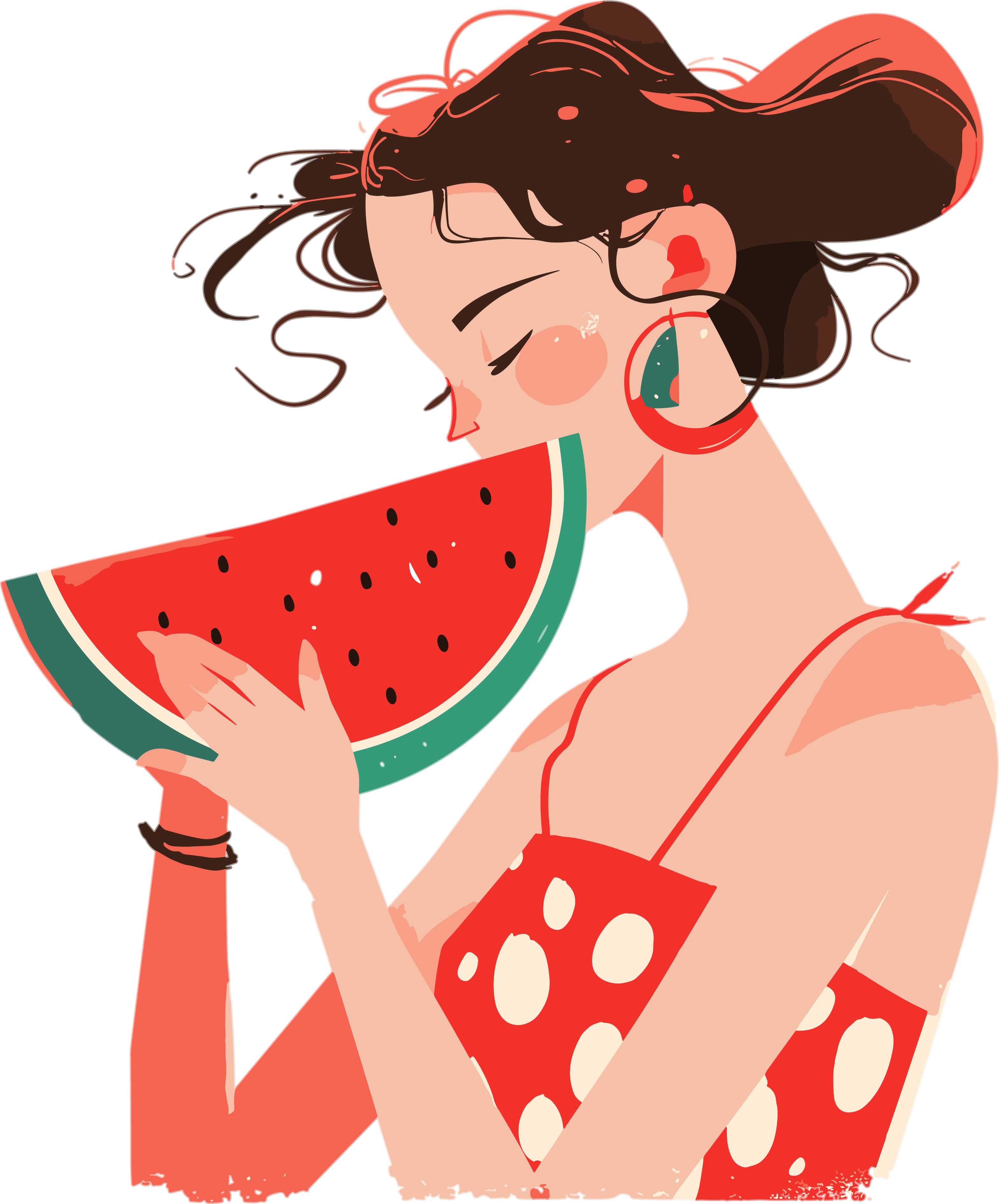 Aesthetic material of a girl eating watermelon