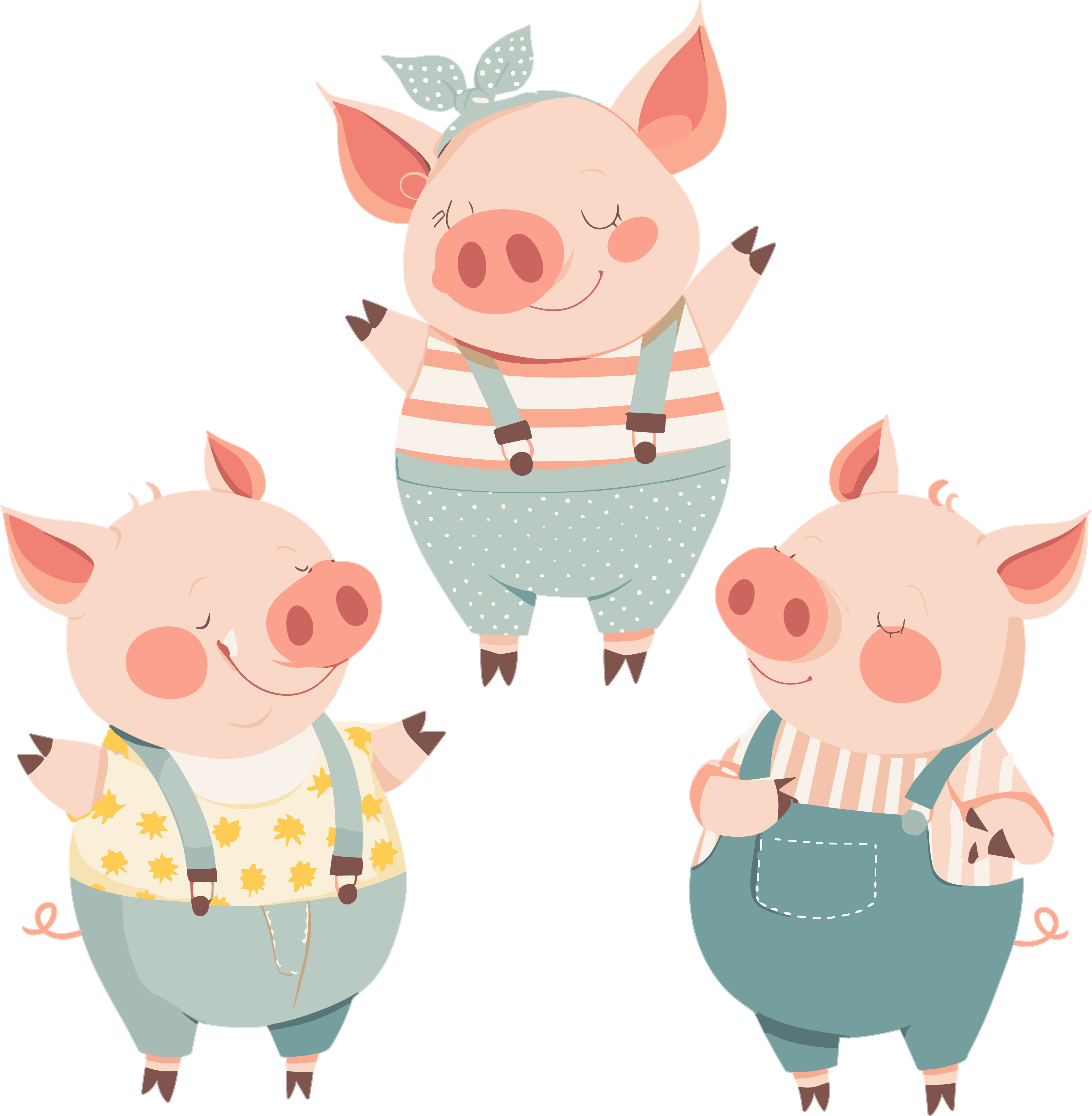 Cute illustrations of the three little pigs
