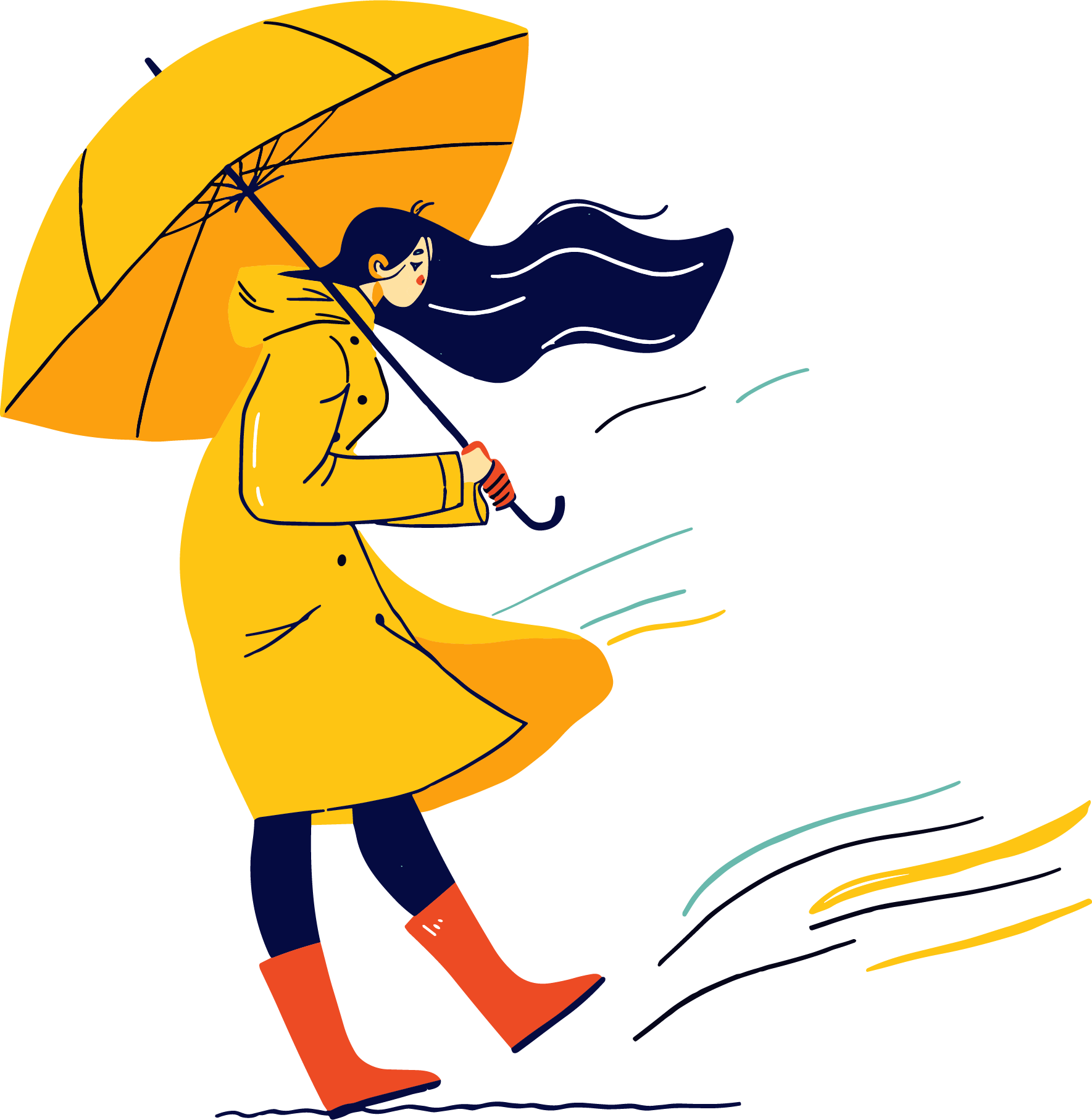 Girl with an umbrella in heavy rain vector material