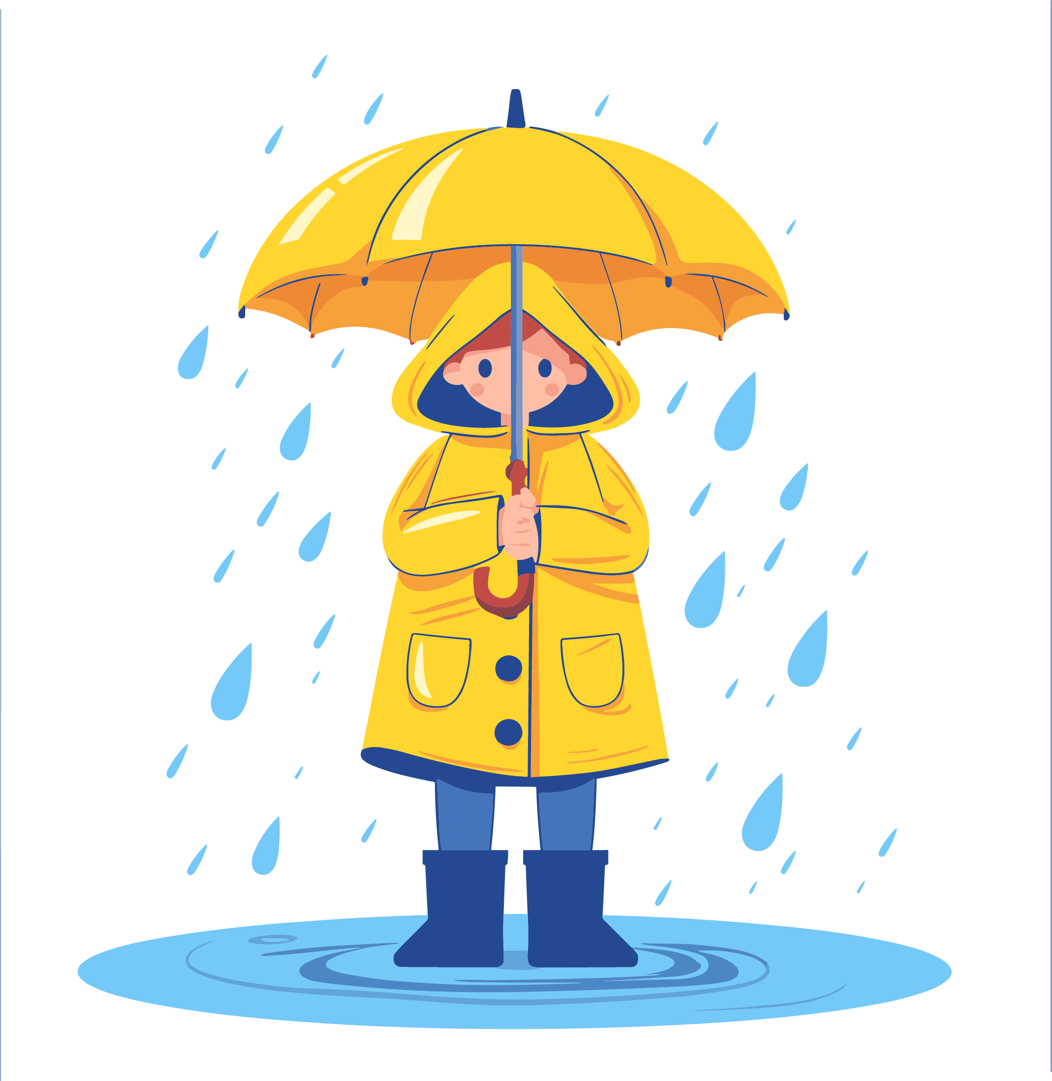 Girl with an umbrella in heavy rain graphic material