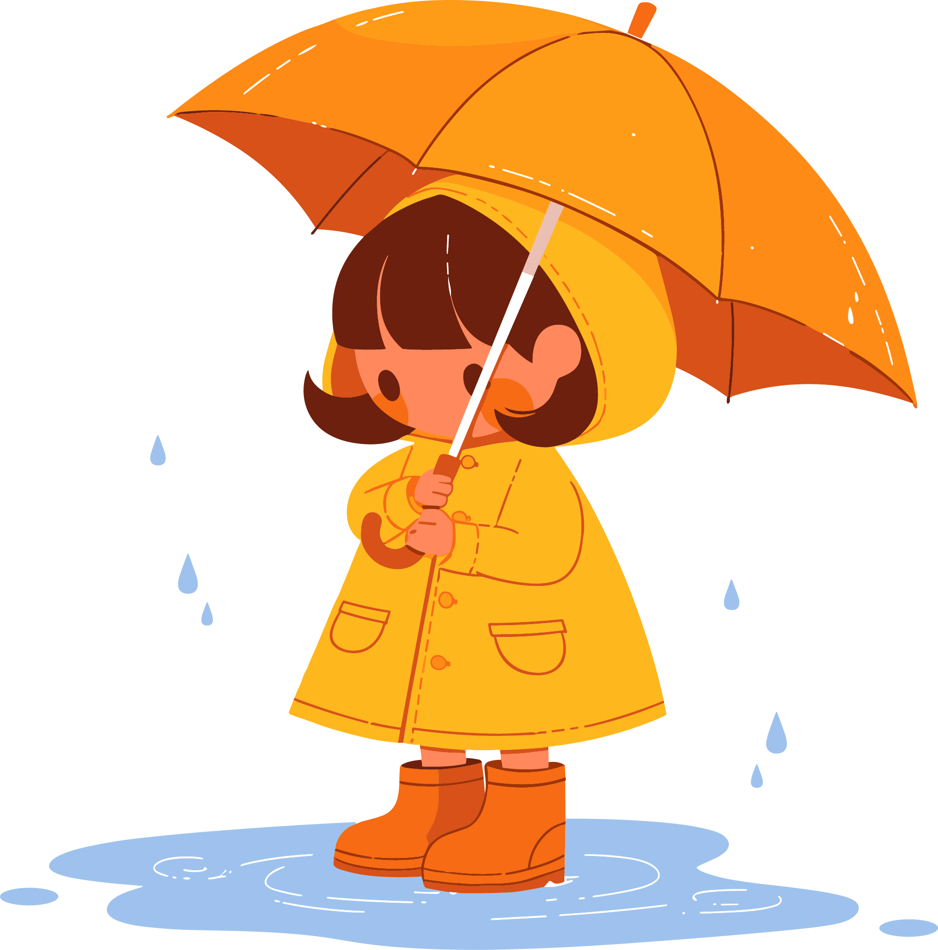 Illustration of a girl with an umbrella in heavy rain