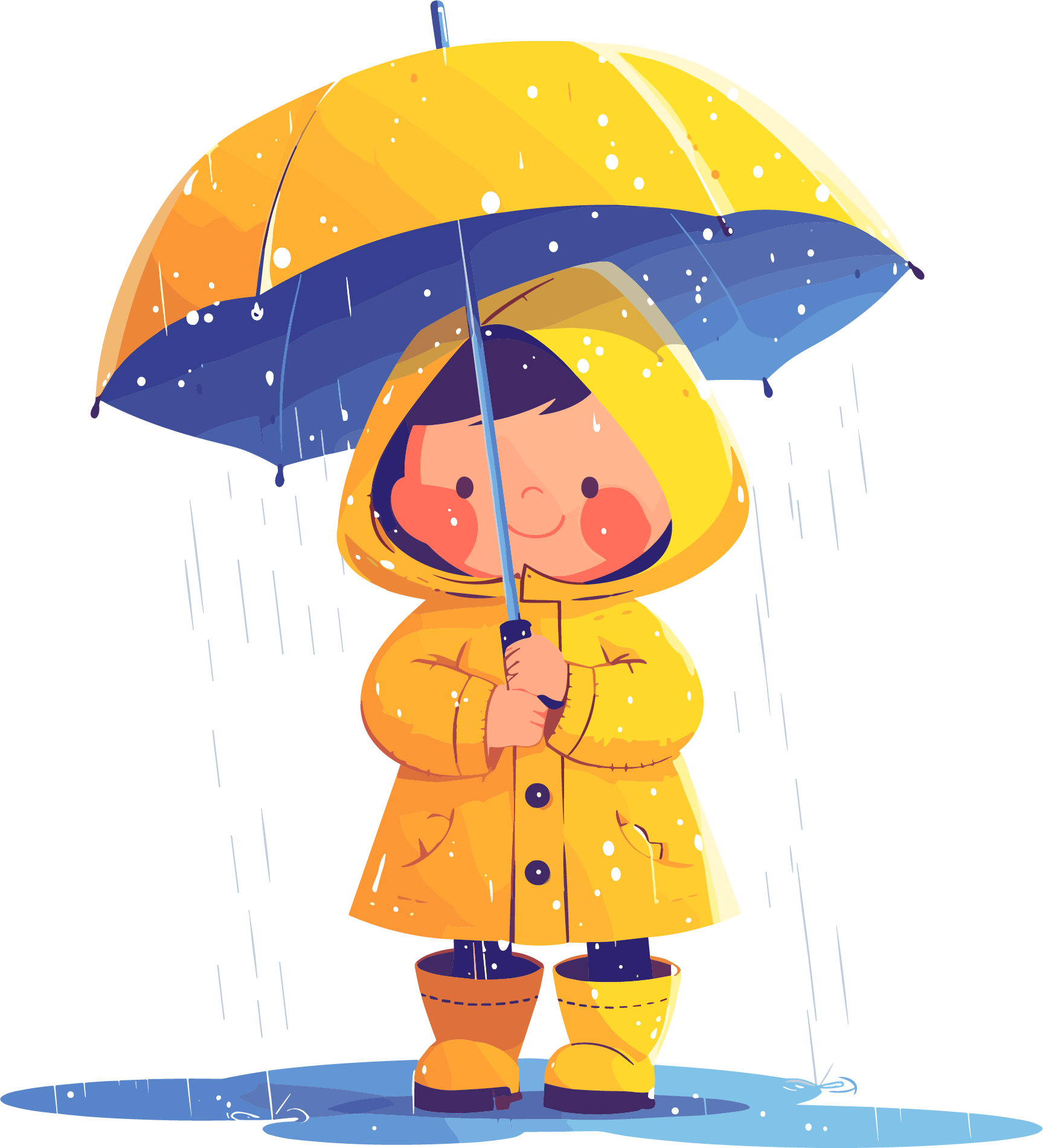 Girl with an umbrella in heavy rain PNG material illustration